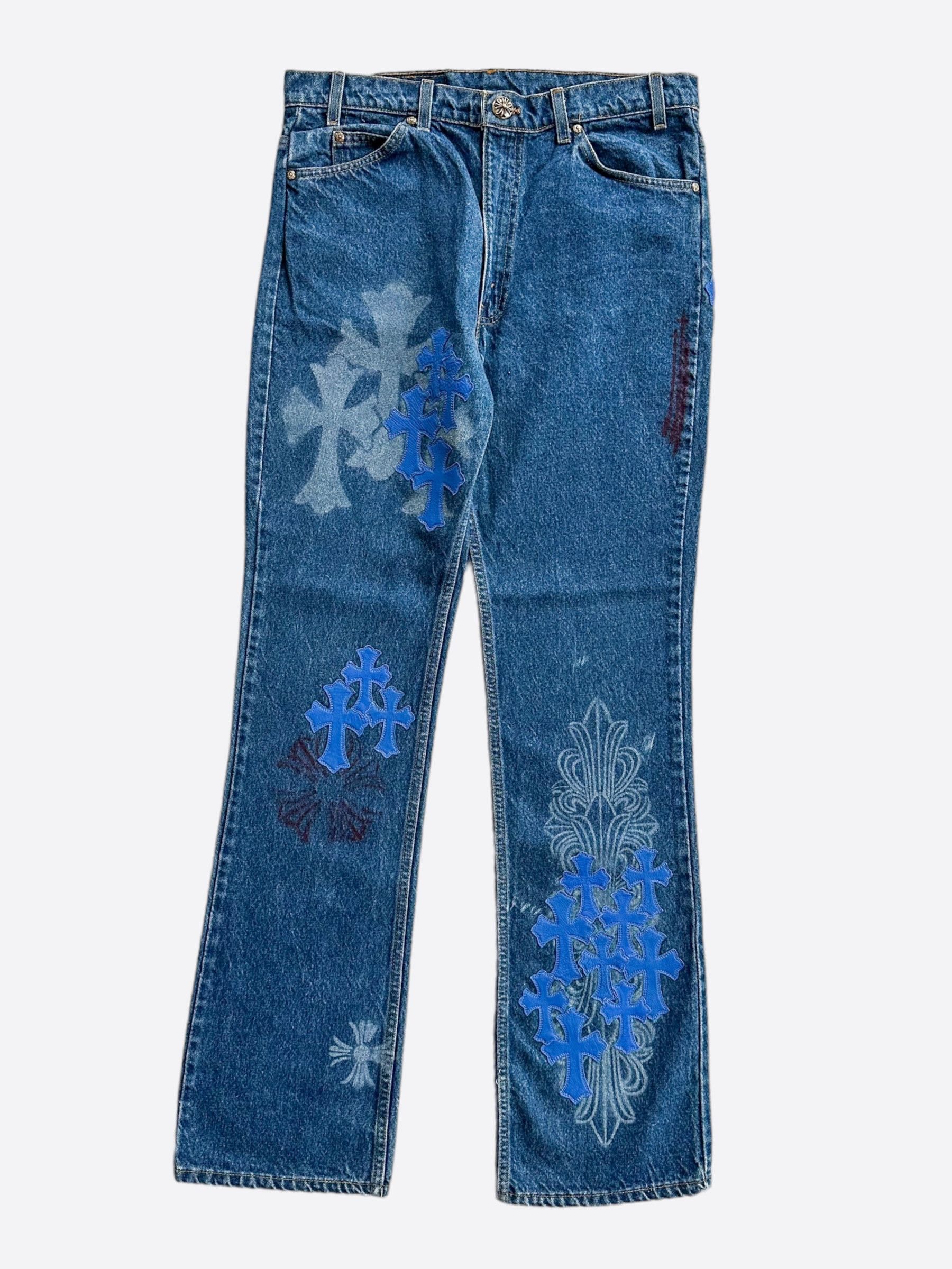 Image of Chrome Hearts Levis Blue Cross Patch Stencil Jeans, Men's (Size 34)