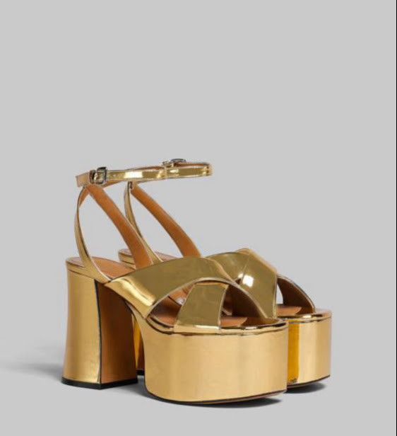 Marni o1w1db10125 Patent Leather Platform Sandals in Golden Size US 10 / IT 40 - 5 Thumbnail