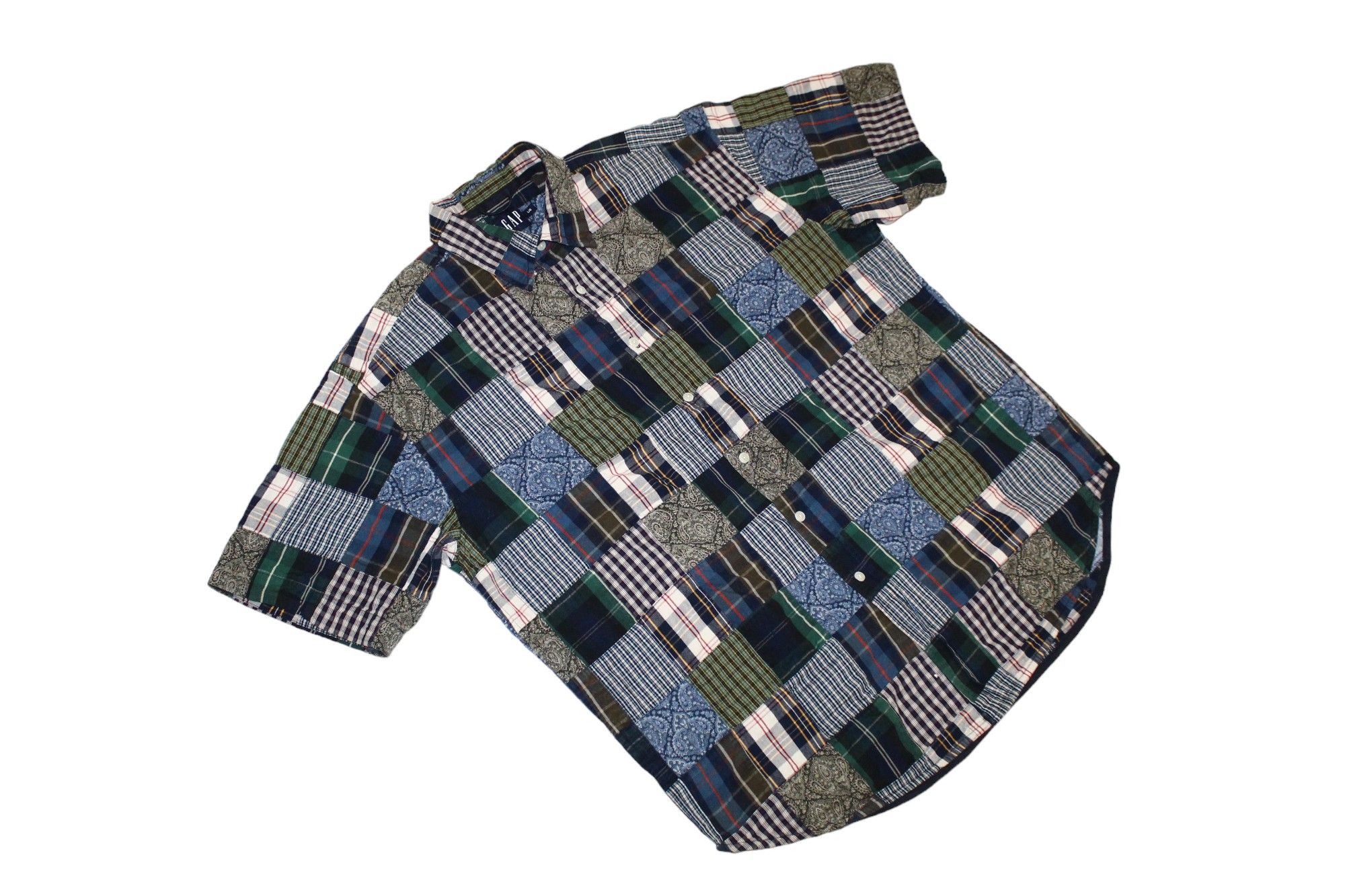 Japanese Brand RARE💥'00 GAP Boro Patchwork Flannel S/S Baggy Shirt Size US L / EU 52-54 / 3 - 5 Thumbnail