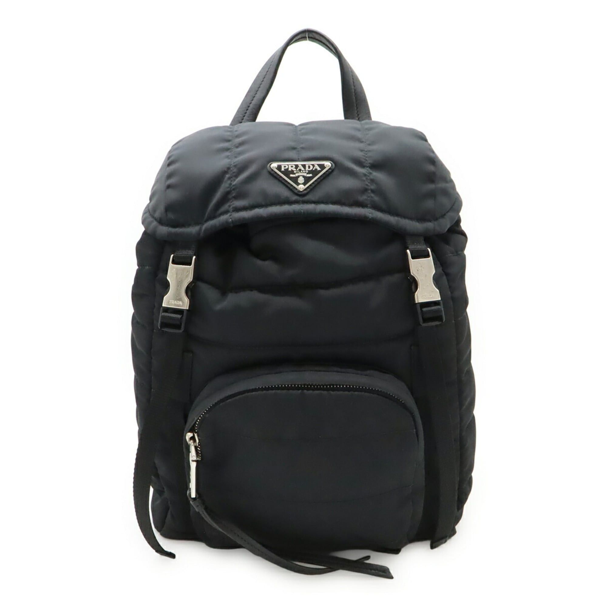 PRADA Triangle Backpack Quilted Nylon and Leather Black 1BZ002