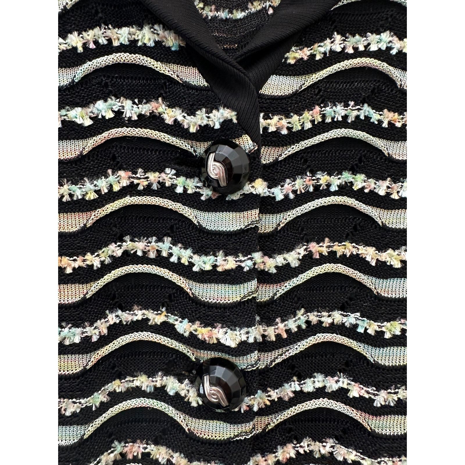 Vintage LIOLA | Vintage Black Striped Polo Short Sleeve Cardigan Top Size L / US 10 / IT 46 - 4 Thumbnail