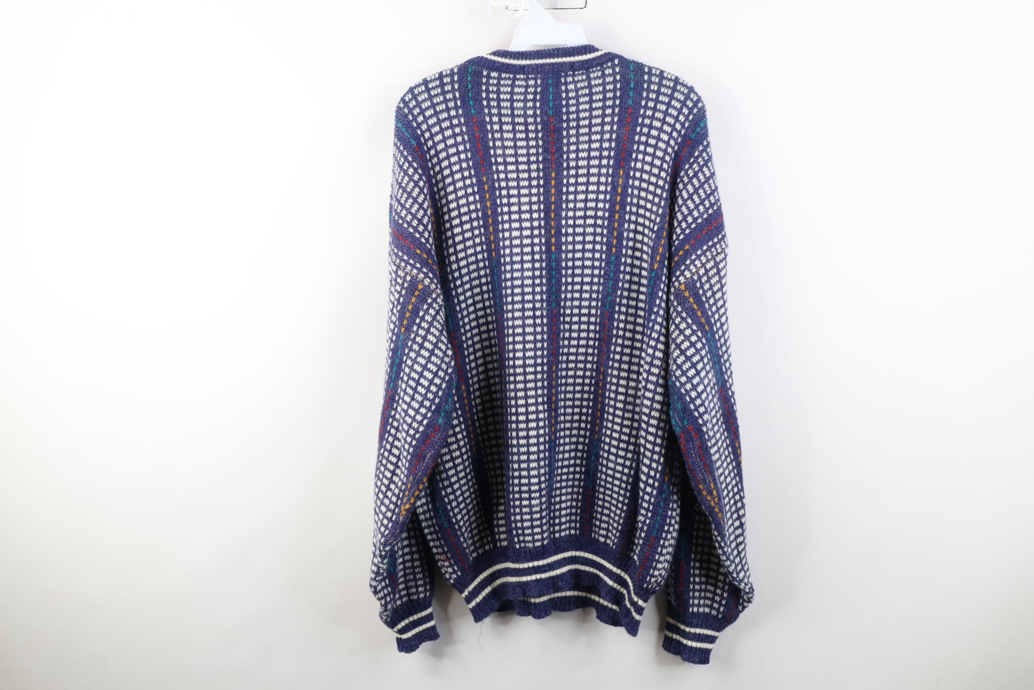 Vintage Vintage 90s Streetwear Geometric Knit Crewneck Sweater Size US XL / EU 56 / 4 - 6 Thumbnail