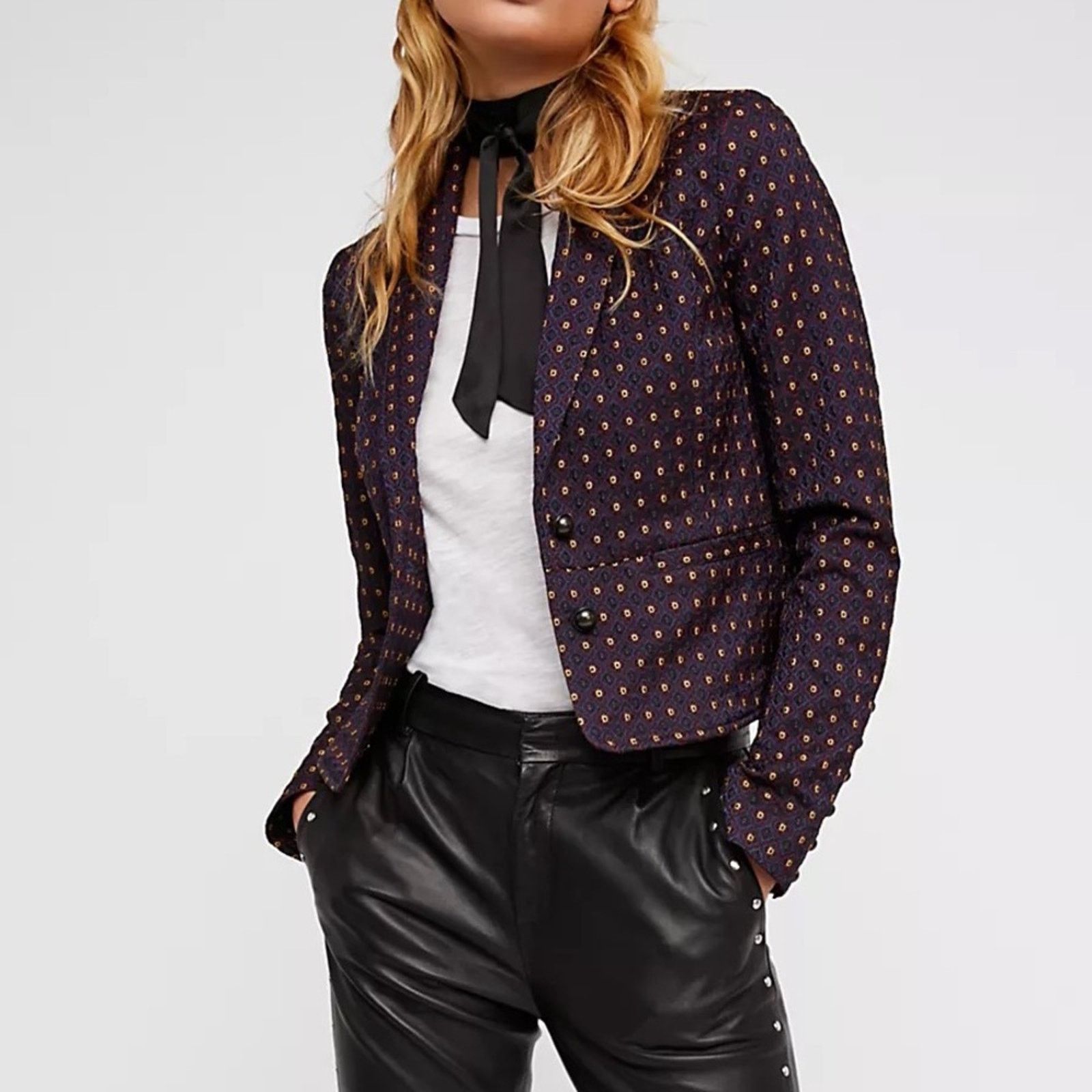 Free People Free People Shrunken Jacquard Jacket Blazer SMALL Size S / US 4 / IT 40 - 1 Thumbnail