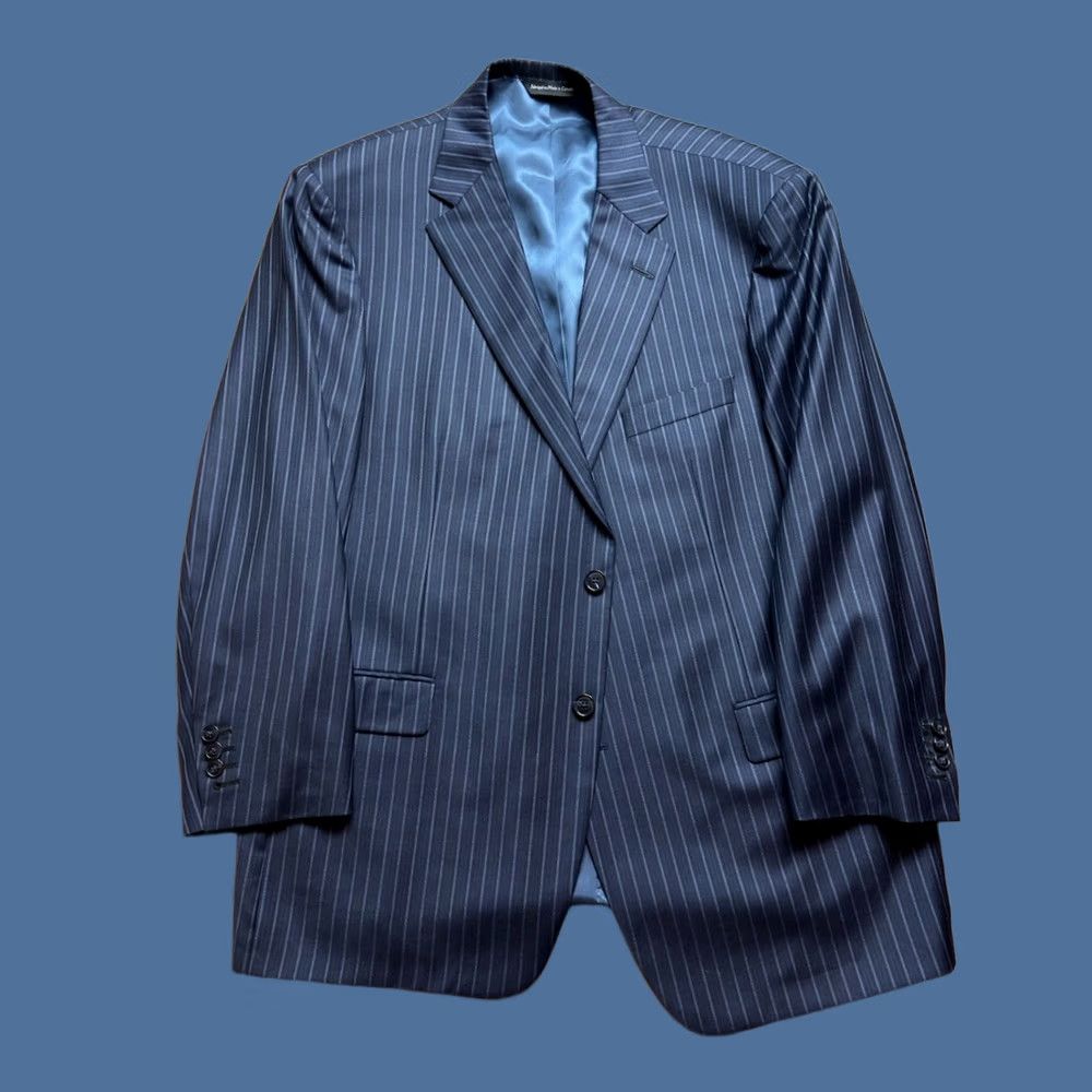 Vintage Samuelsohn Suit Mens 46 Blue Super 150s Wool 46R 40X28 Pinstripe Surgeon Cuffs Size 46R - 1 Thumbnail