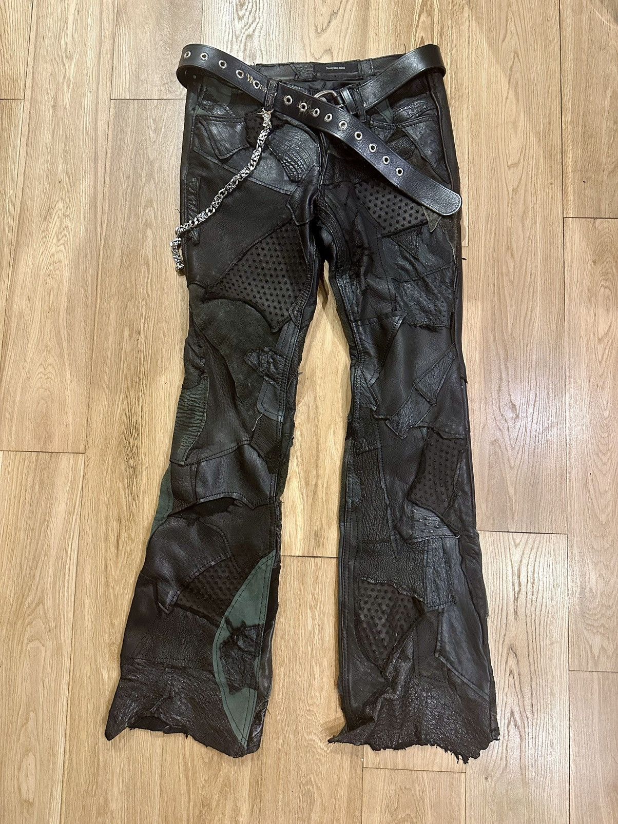 image of Yasuyuki Ishii Patchwork Leather Pants in Black, Men's (Size 30)