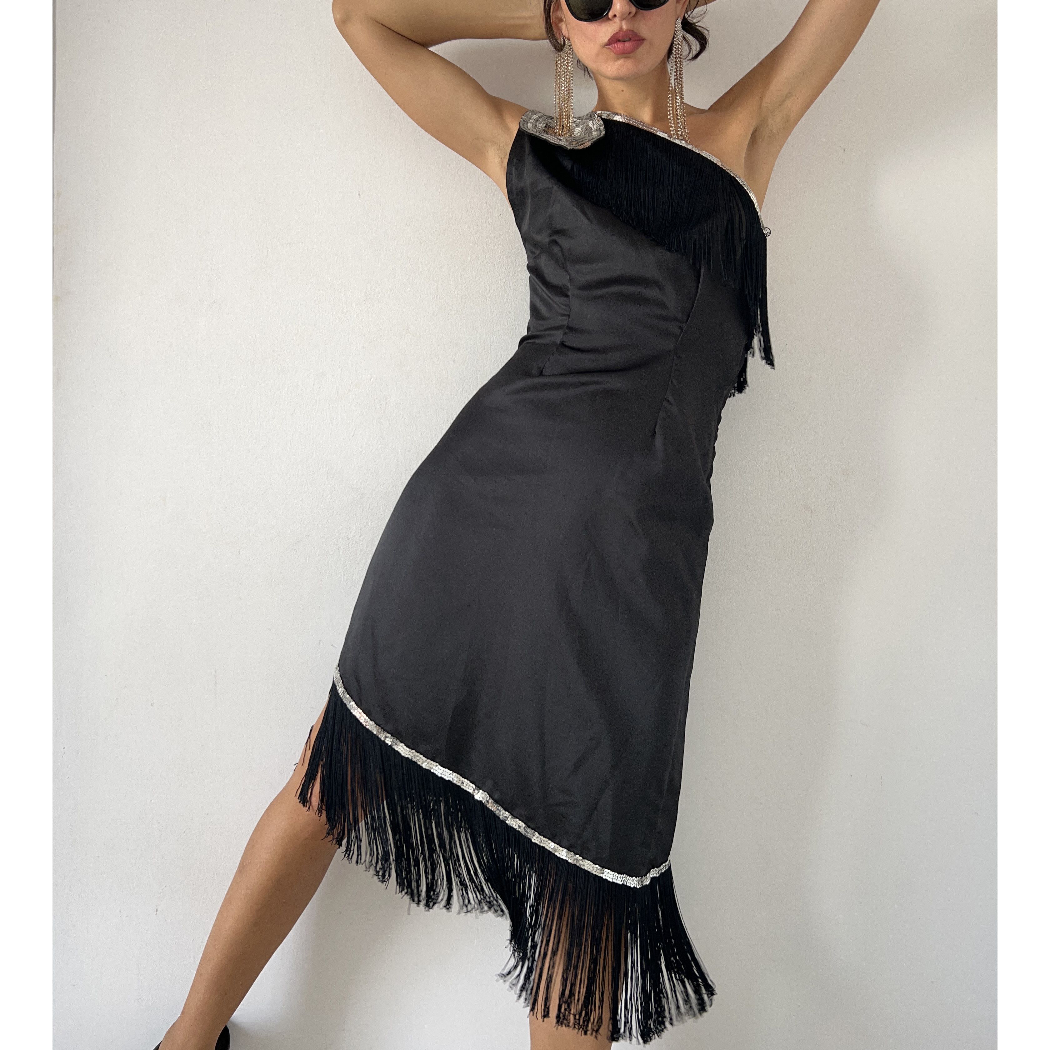 Vintage Vintage 80s One Shoulder Satin Dress Size L / US 10 / IT 46 - 1 Thumbnail