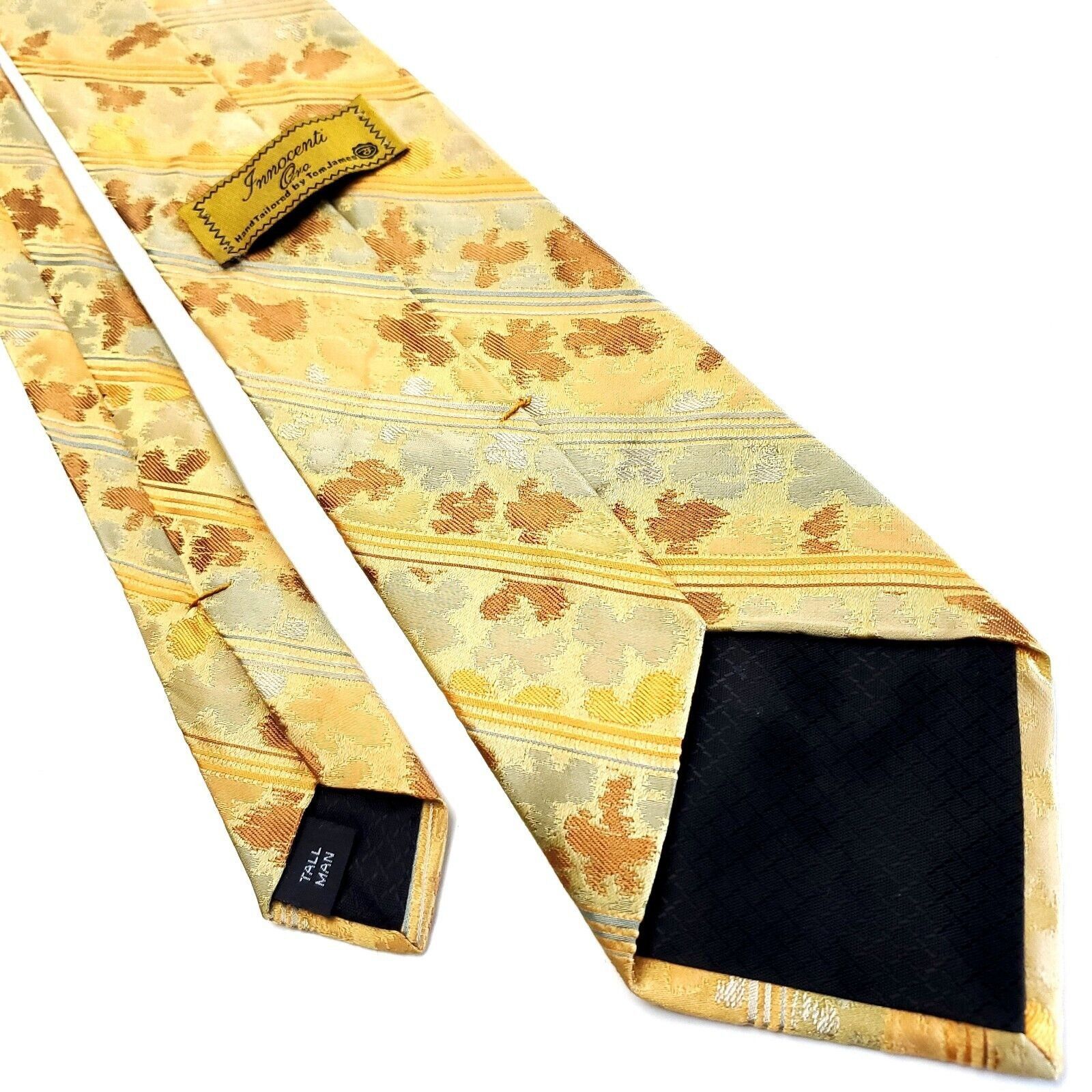 Tom James Innocenti Tom James Yellow Silk Tie Woven Short Striped Flor Size ONE SIZE - 3 Thumbnail