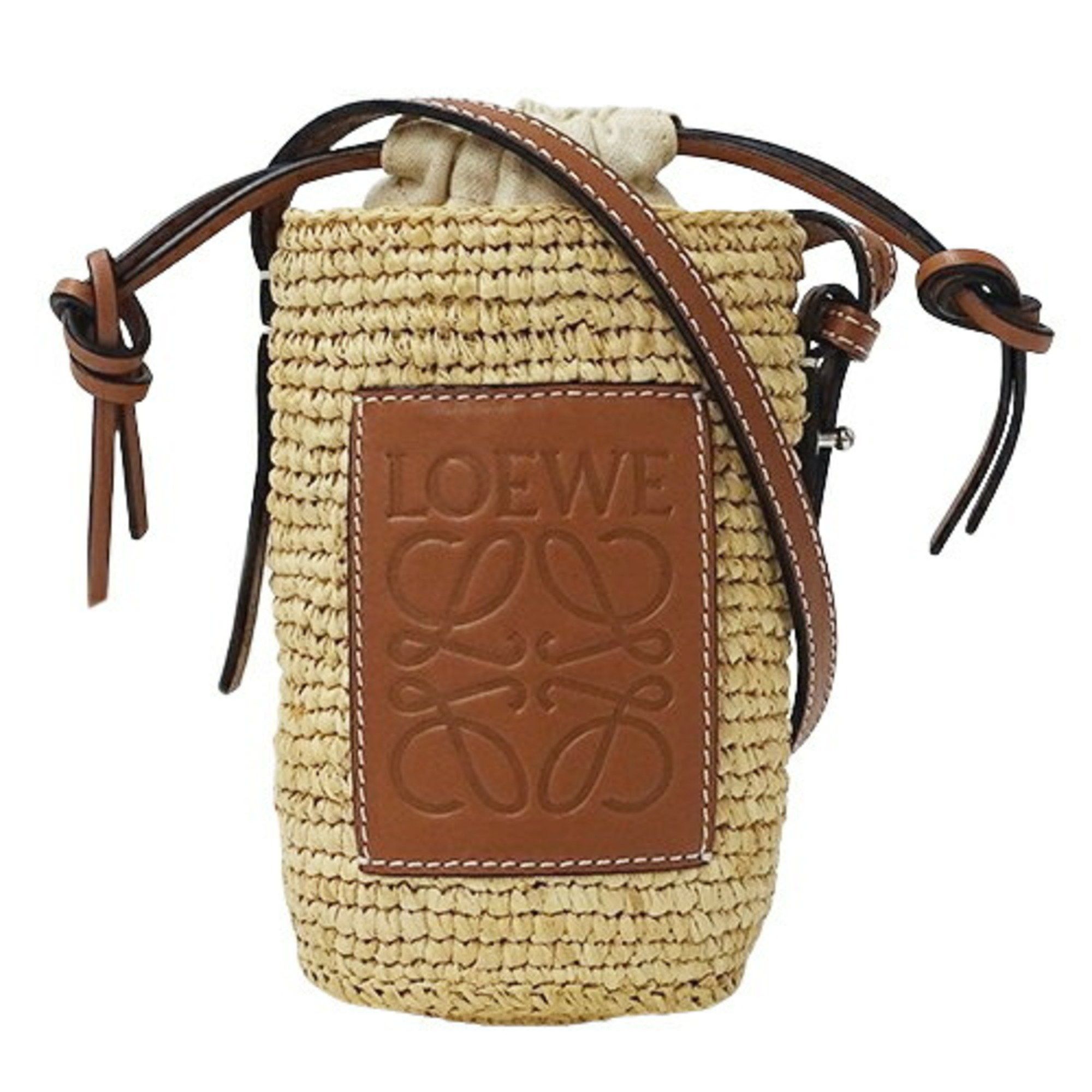 Loewe Women's Shoulder Bag Raffia Beige Brown Micro