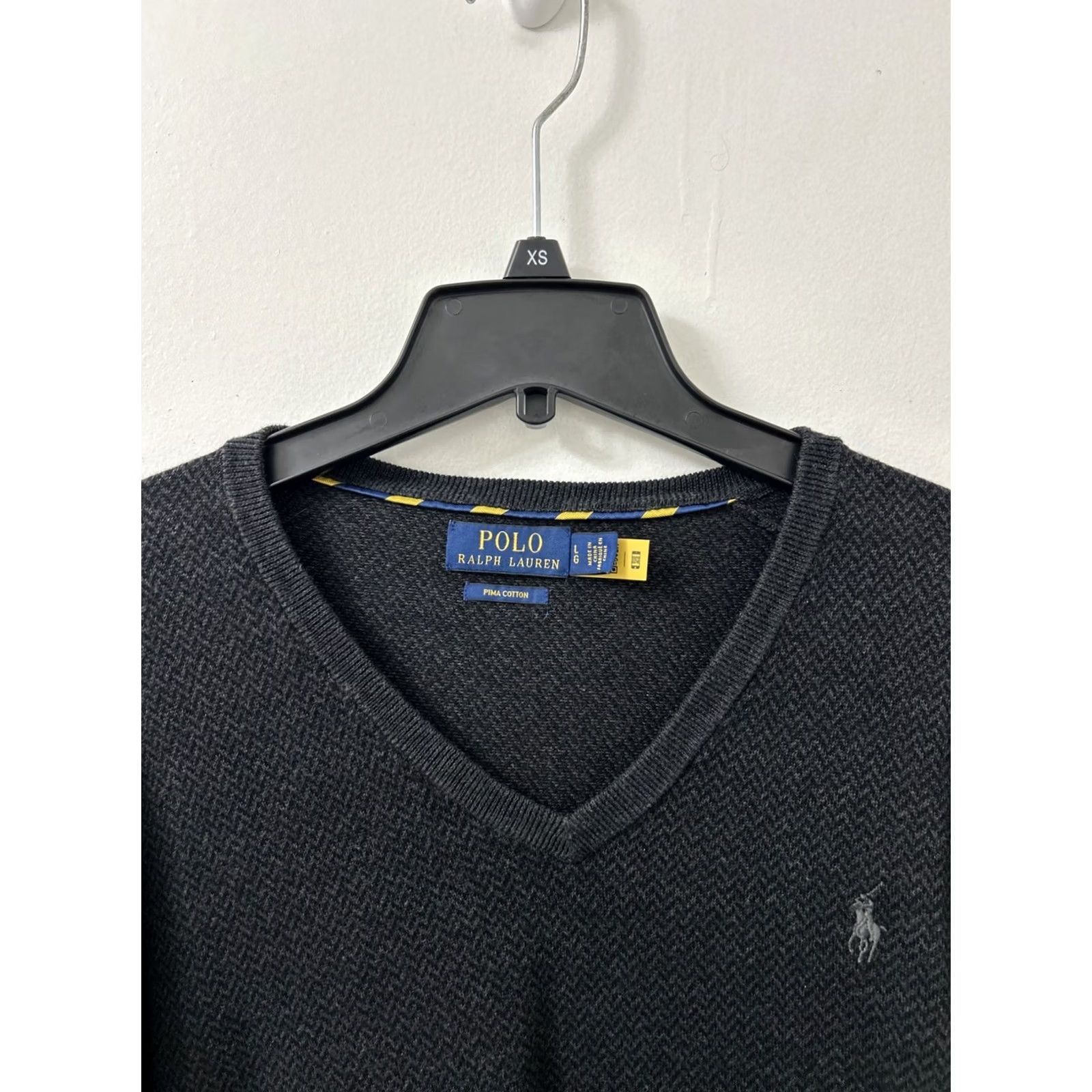 Ralph Lauren Polo Ralph Lauren Sweater Mens L Black V Neck Herringbone Pima Cotton Pullover Size US L / EU 52-54 / 3 - 6 Thumbnail