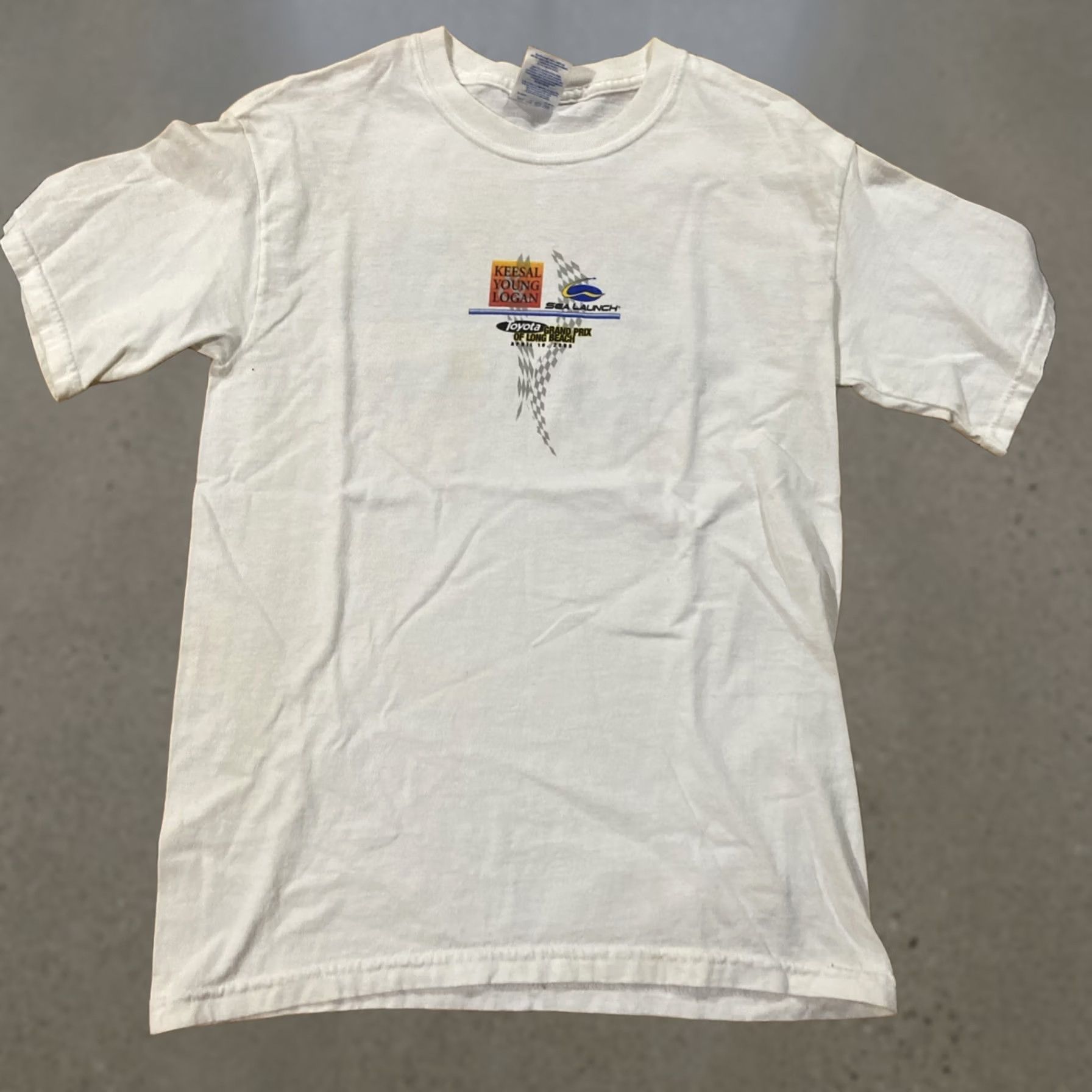 Hanes VINTAGE Hanes Grand Prix Shirt Mens S 2005 Long Beach White Cotton Graphic Print Short Sleeve Crew Neck Cars Double-Sided Mens Size US S / EU 44-46 / 1 - 1 Thumbnail