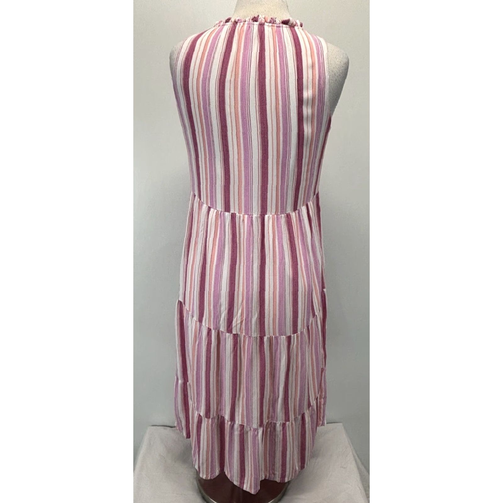 Loft VINTAGE LOFT Tiered Midi Dress Women’s Small Pink Striped Sleeveless Casual Summer Size S / US 4 / IT 40 - 3 Thumbnail