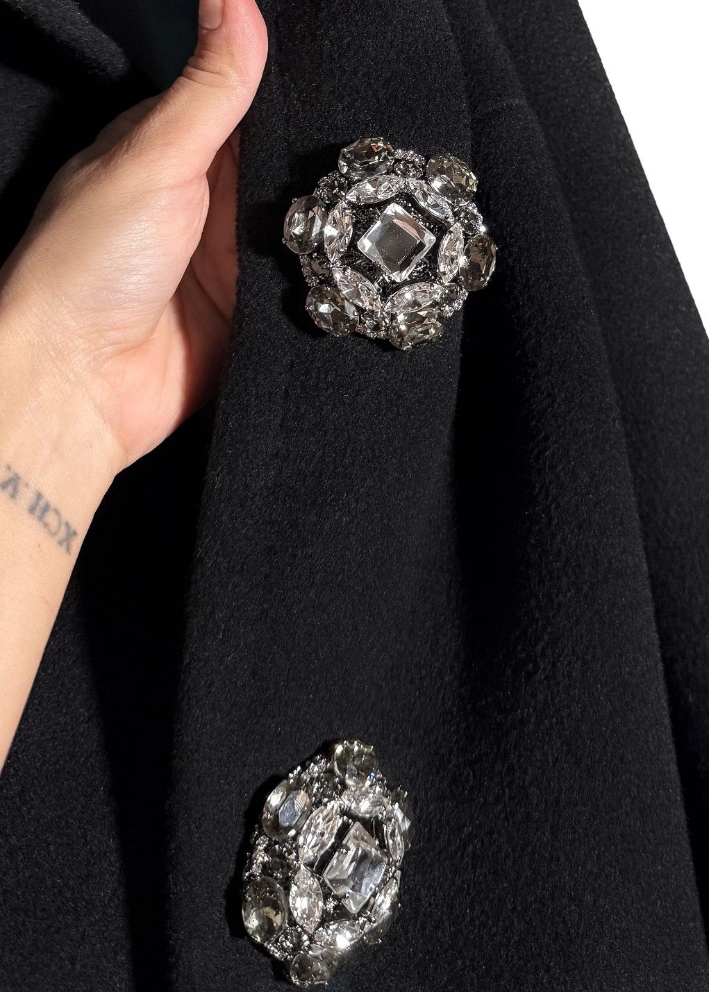 Dsquared2 Dsquared2 Georgina Black Bonded Wool Crystal Buttons Coat Size M / US 6-8 / IT 42-44 - 4 Thumbnail