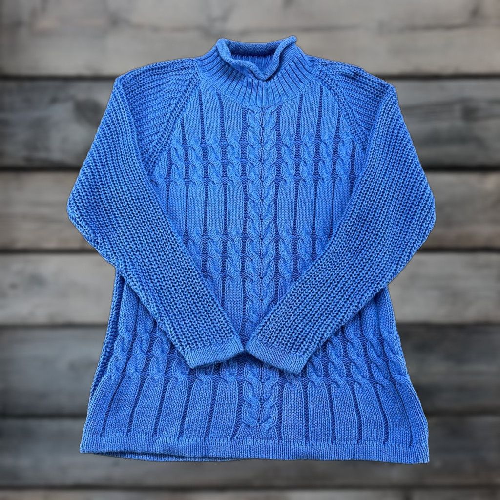 Vintage VINTAGE Honors Sweater Womens L Blue Cable Knit Mock Pullover 90s 80s Size L / US 10 / IT 46 - 1 Thumbnail