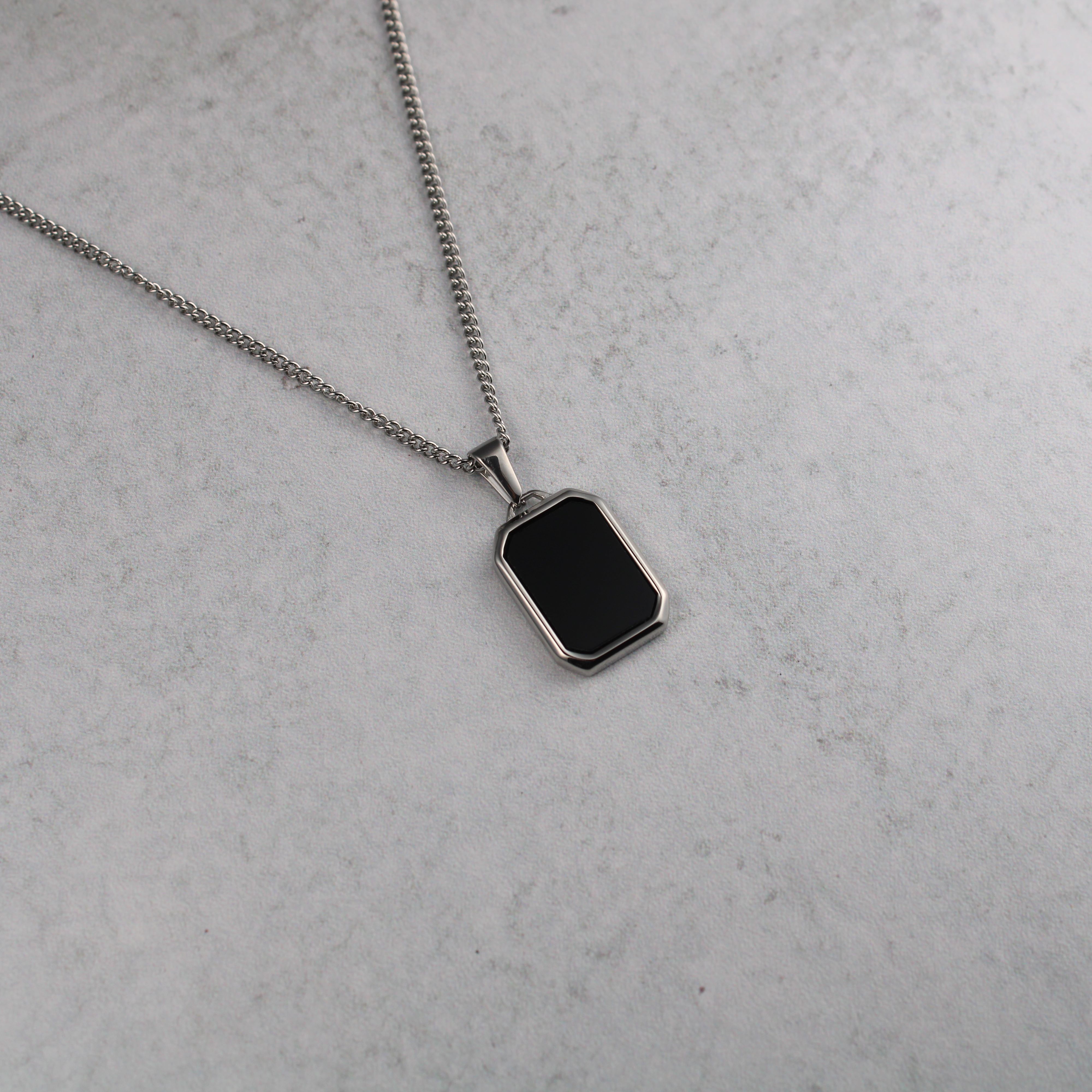 Jewelry Silver Onyx Pendant Chain Necklace Size ONE SIZE - 3 Thumbnail