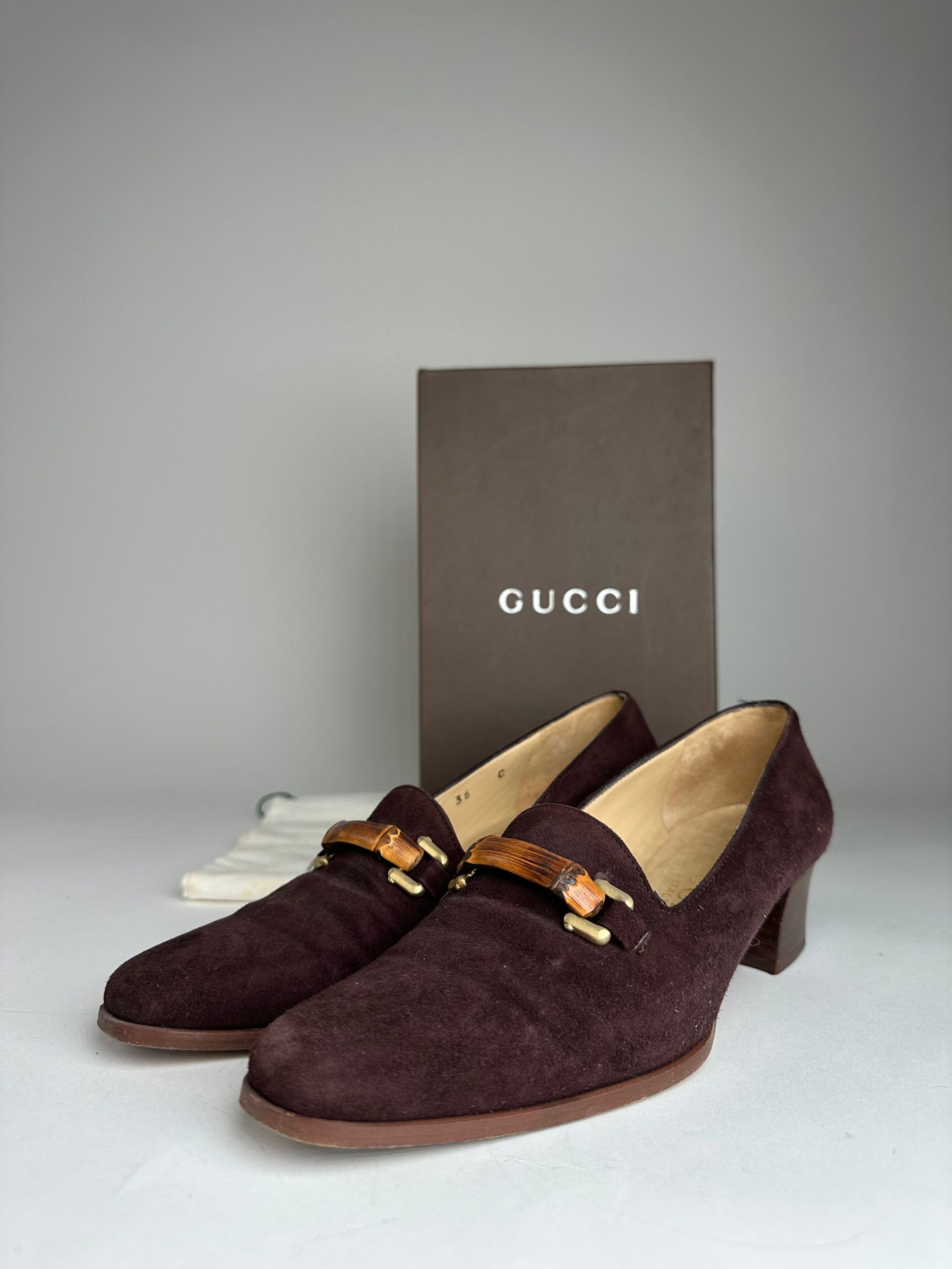 Gucci Vintage Suede Bamboo Pumps Brown EU36C Size US 5 / IT 35 - 1 Thumbnail