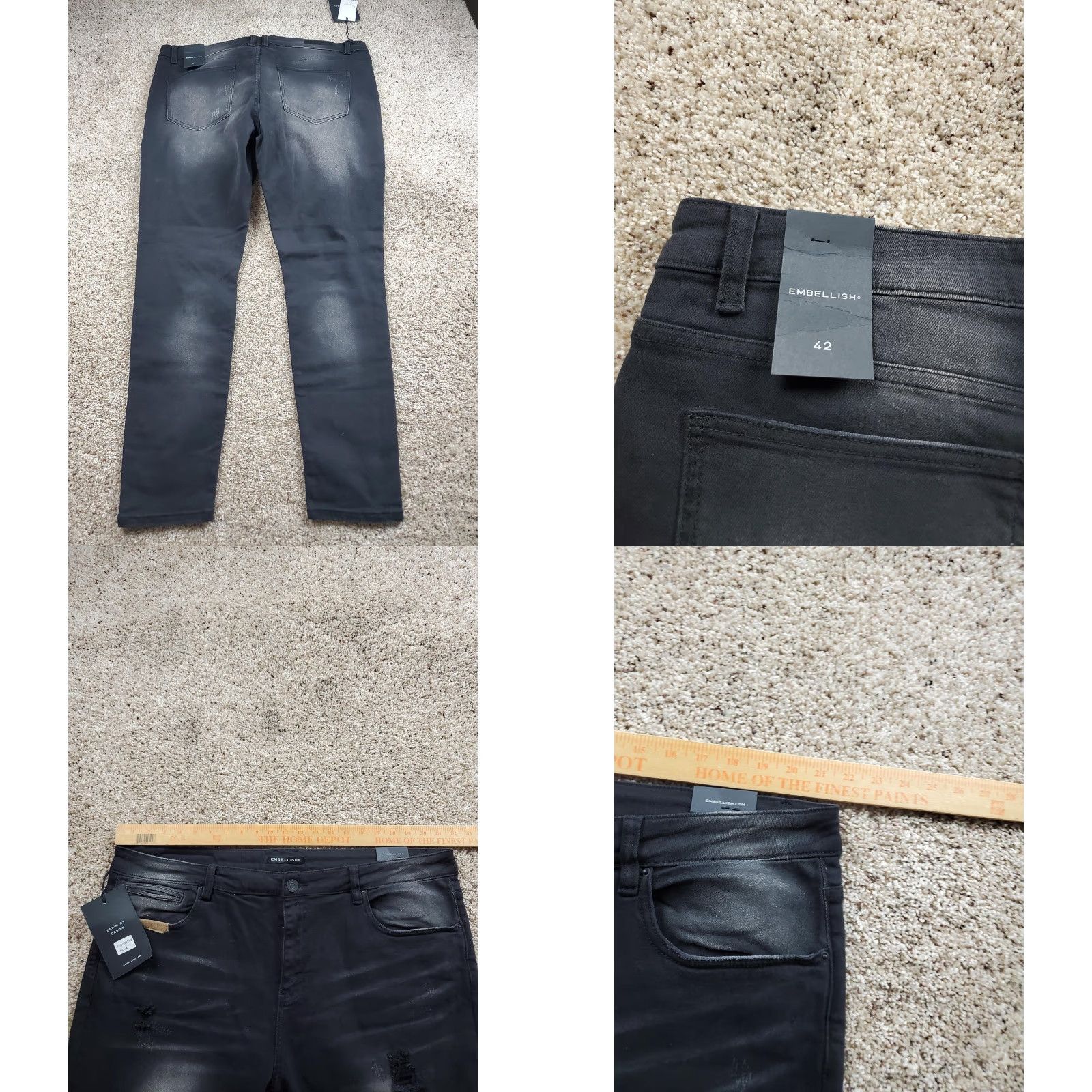 Denime Embellish Jeans Mens 42 Black Patchwork Distressed Skinny Denim Pants NWT Size US 42 / EU 58 - 8 Thumbnail