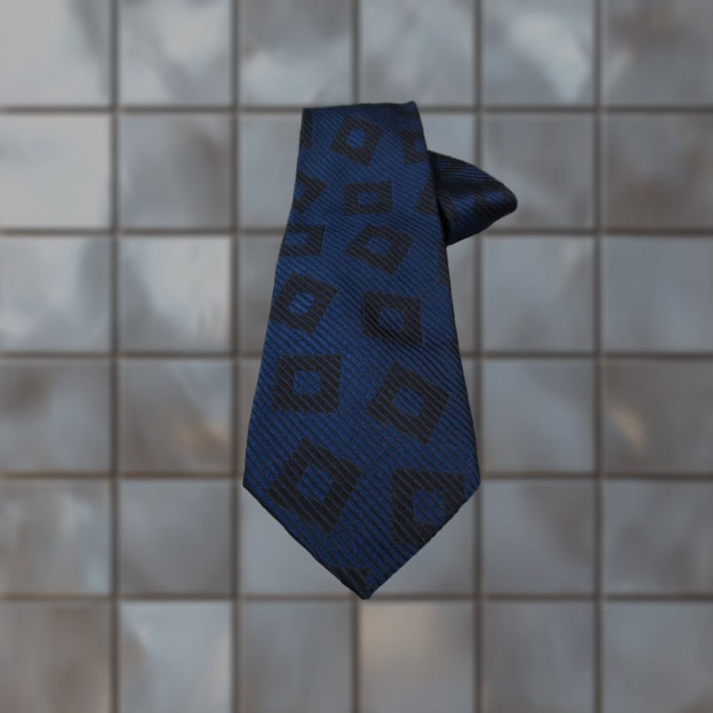 Gianni Versace Neck Tie Mens Blue Silk Geometric Designer Retro Made in Spain One Size