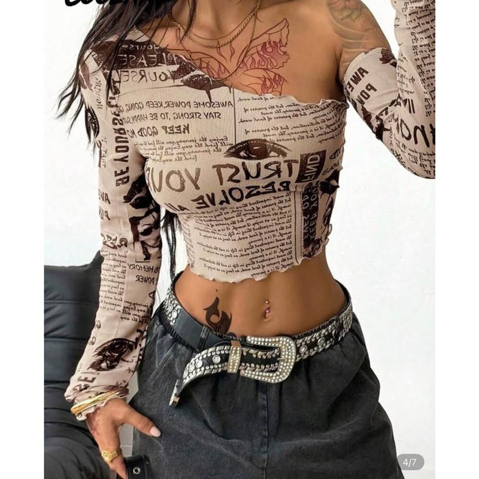 Other New Y2K Tan Mesh Top size XS Size XS / US 0-2 / IT 36-38 - 4 Thumbnail