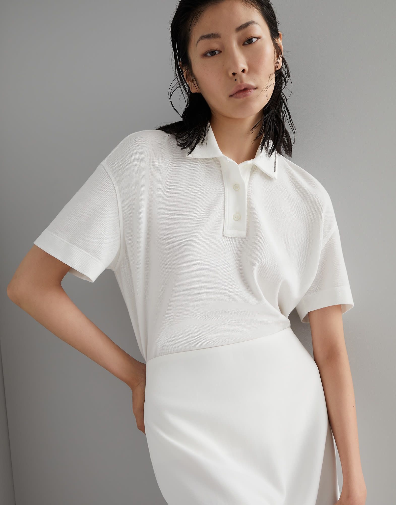 Brunello Cucinelli o1w1db10825 Polo T-Shirt in Open White Size XL / US 12-14 / IT 48-50 - 3 Thumbnail
