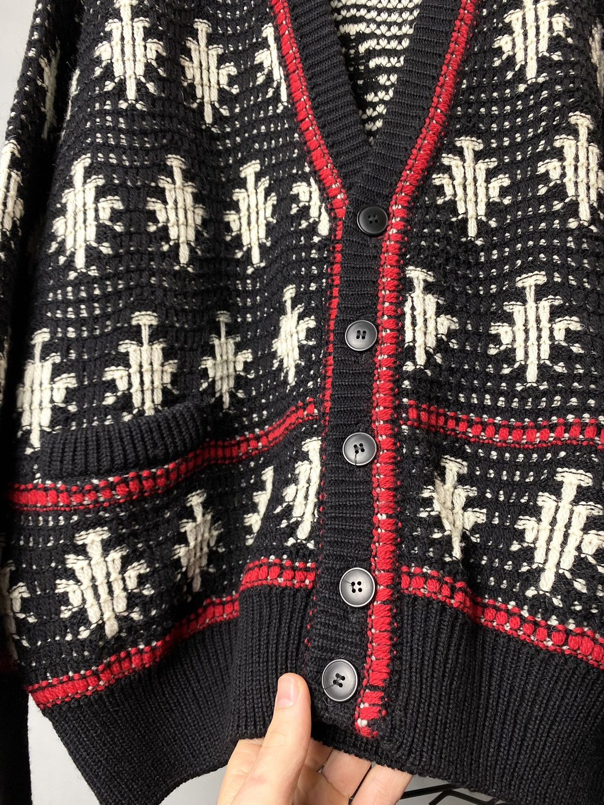 Vintage Rare! Nani Bon Wool Luxury Cardigan Sweater Abstract Knit Size US L / EU 52-54 / 3 - 6 Thumbnail