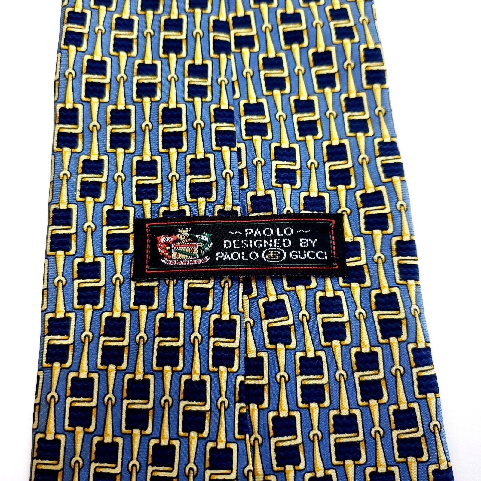 Paolo Gucci Paolo Gucci Blue Yellow Silk Tie Woven Geometric "Chain" Pri Size ONE SIZE - 5 Thumbnail