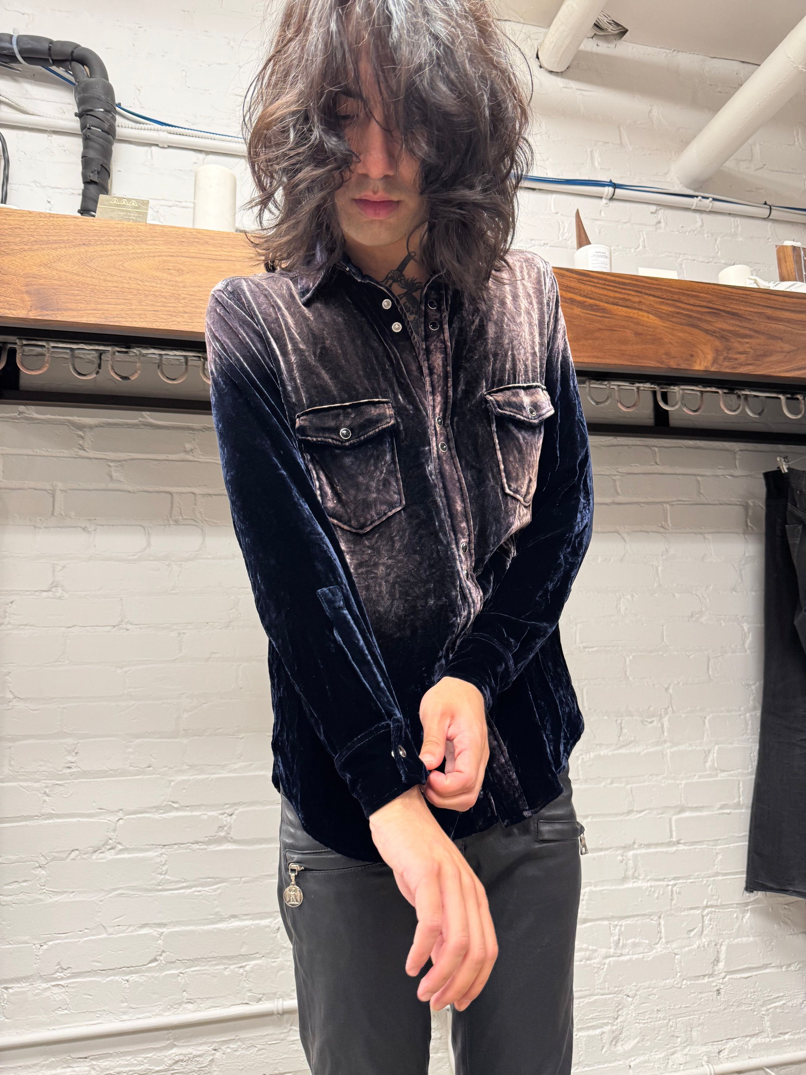 Saint Laurent Paris SS2020 Saint Laurent Velour ‘Gradient' Button Snap Shirt Size US S / EU 44-46 / 1 - 6 Thumbnail