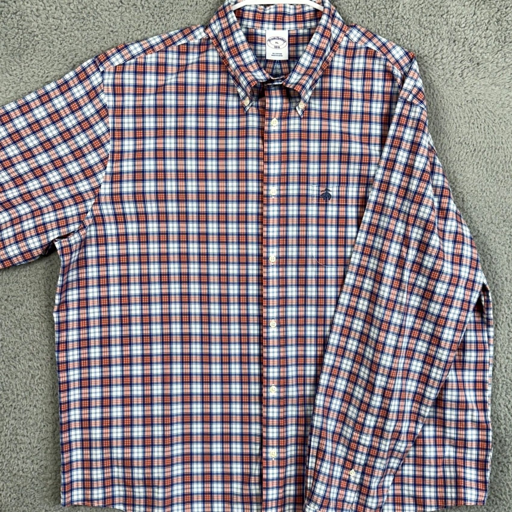 Brooks Brothers Brooks Brothers Mens XL Shirt Button Down Blue Orange Plaid Cotton Pocket EUC Size US XL / EU 56 / 4 - 2 Thumbnail