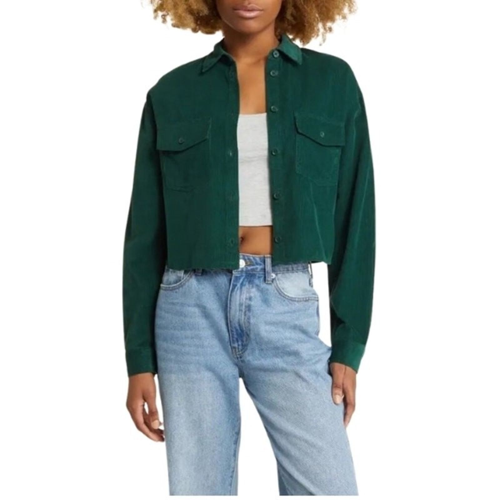 BP. BP Forest Green Corduroy Crop Shirt Jacket M NWT Grunge Size M / US 6-8 / IT 42-44 - 1 Thumbnail