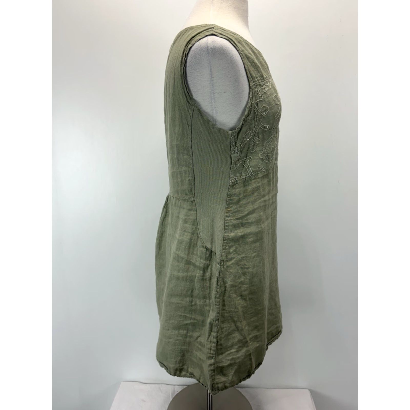 Vintage VINTAGE Lina Tomei Shift Dress Womens Large Green Linen Sleeveless Casual Bohemian Knee Length Size L / US 10 / IT 46 - 4 Thumbnail