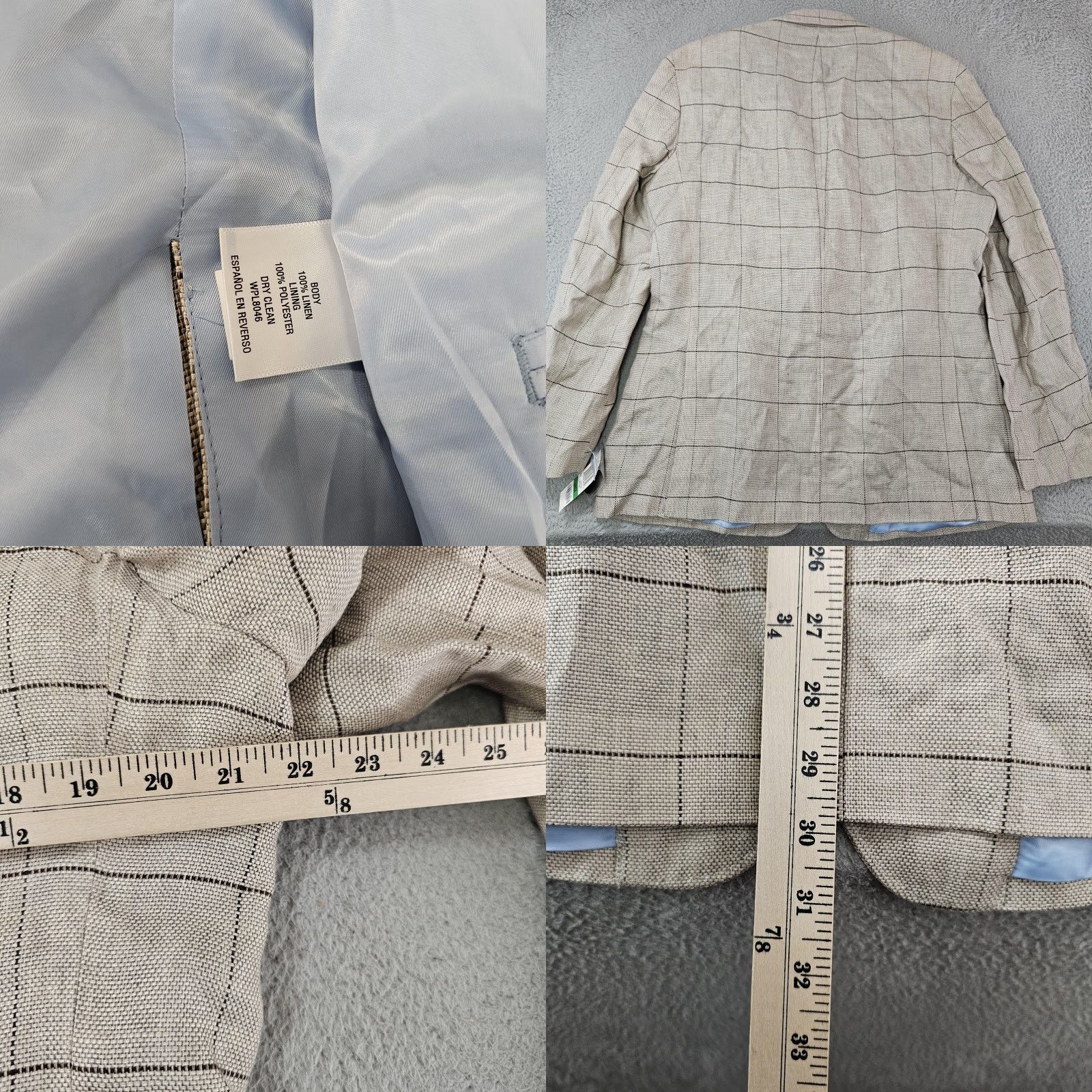 Tasso Elba Tasso Elba Blazer Mens Large Taupe Combo 100% Linen Windowpane Sport Coat Jacket Size 42R - 8 Thumbnail