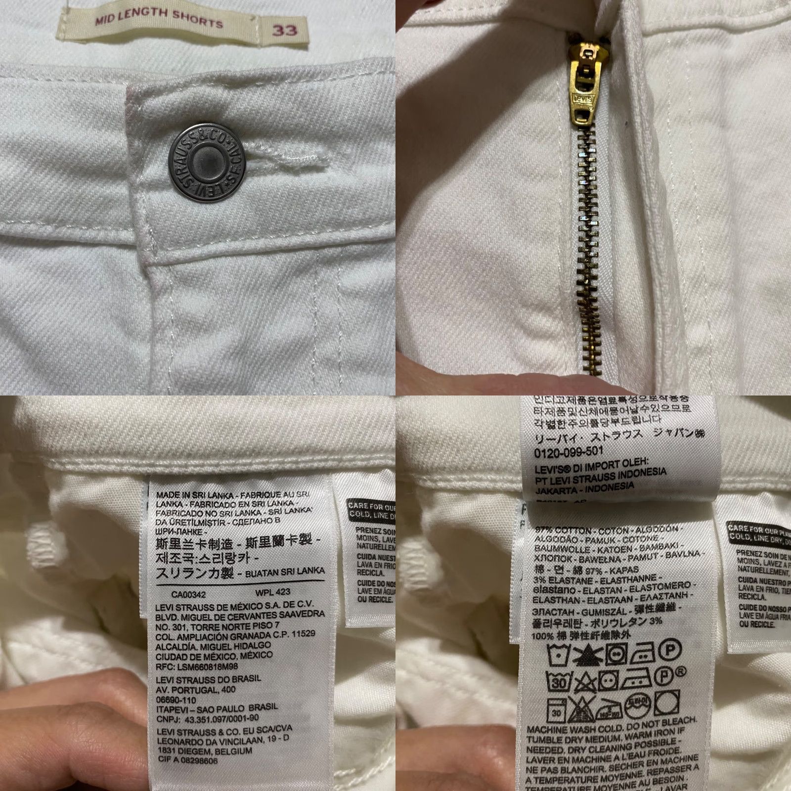 Levi's Levi's Womens Jeans Shorts White Denim Light Wash Mid Rise Inseam 4" 33 Waist 5-Pocket Stretch Casual Summer Spring Fall Vintage No? Wait. Size 24" / US 00 / IT 34 - 8 Thumbnail