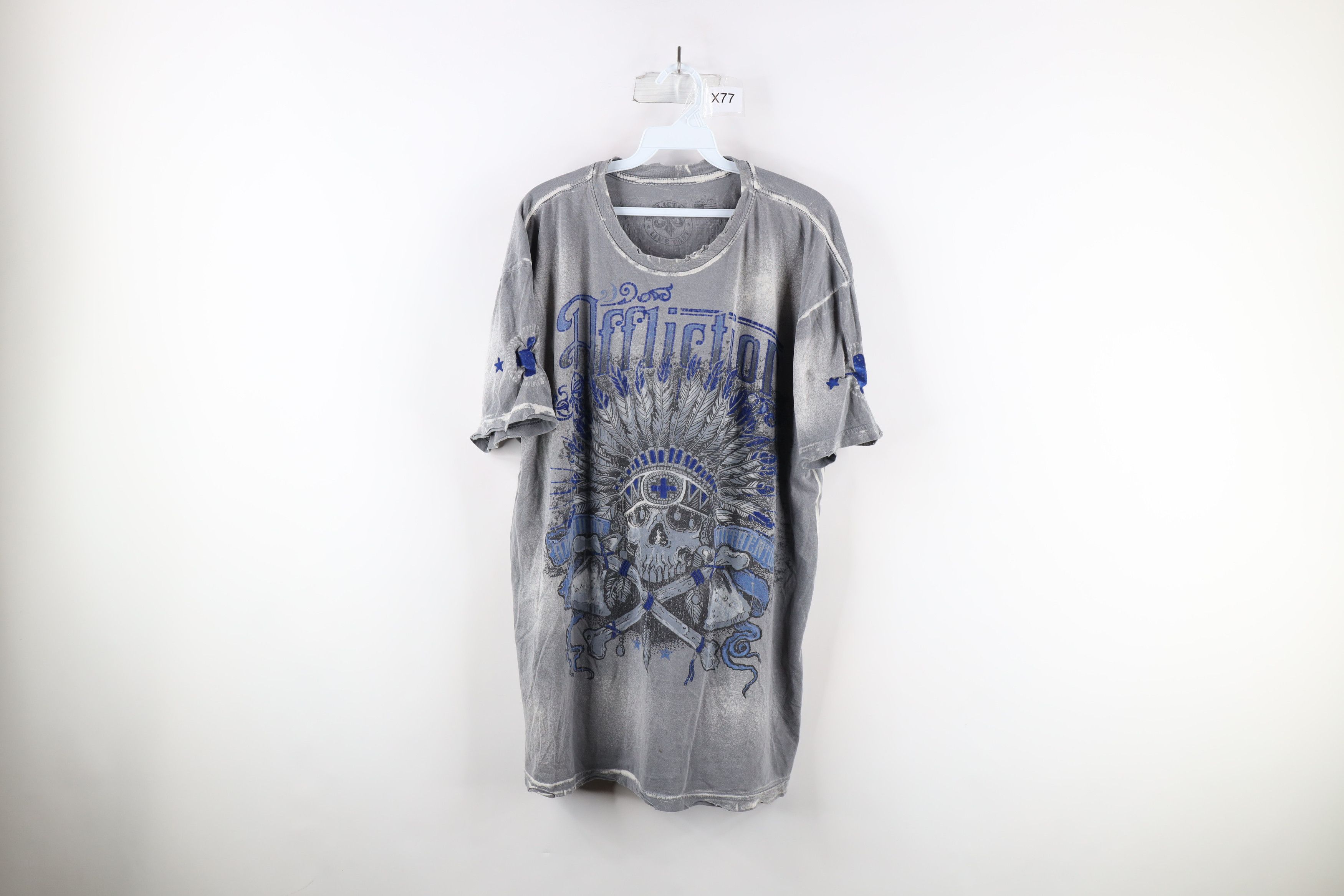 image of Affliction Cross Bones Ufc Mma Fighting T-Shirt Usa in Grey, Men's (Size 2XL)