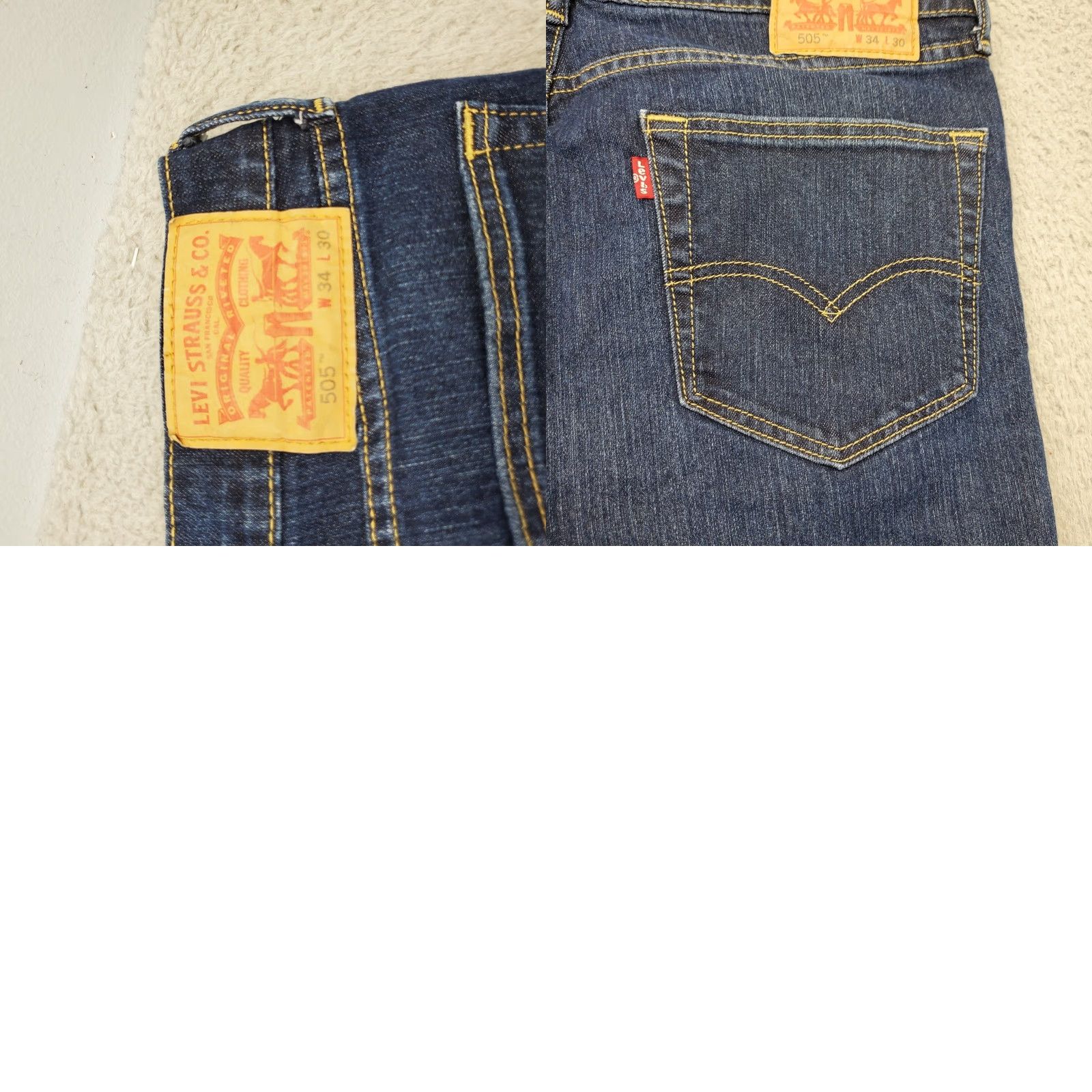 Levi's Levi's 505 Jeans Mens 34 Navy Denim 5-Pocket Design Straight Leg Regular Fit Medium Wash, Inseam 30.5" Waist 34 - Vintage N/A Size US 34 / EU 50 - 8 Thumbnail