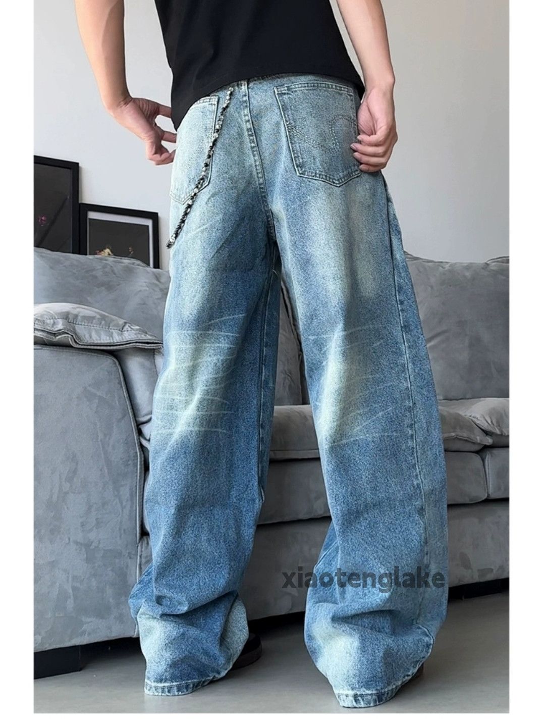 Jean × Vintage washed faded cleanfit yuppie loose baggy patchwork jeans Size US 33 - 4 Thumbnail