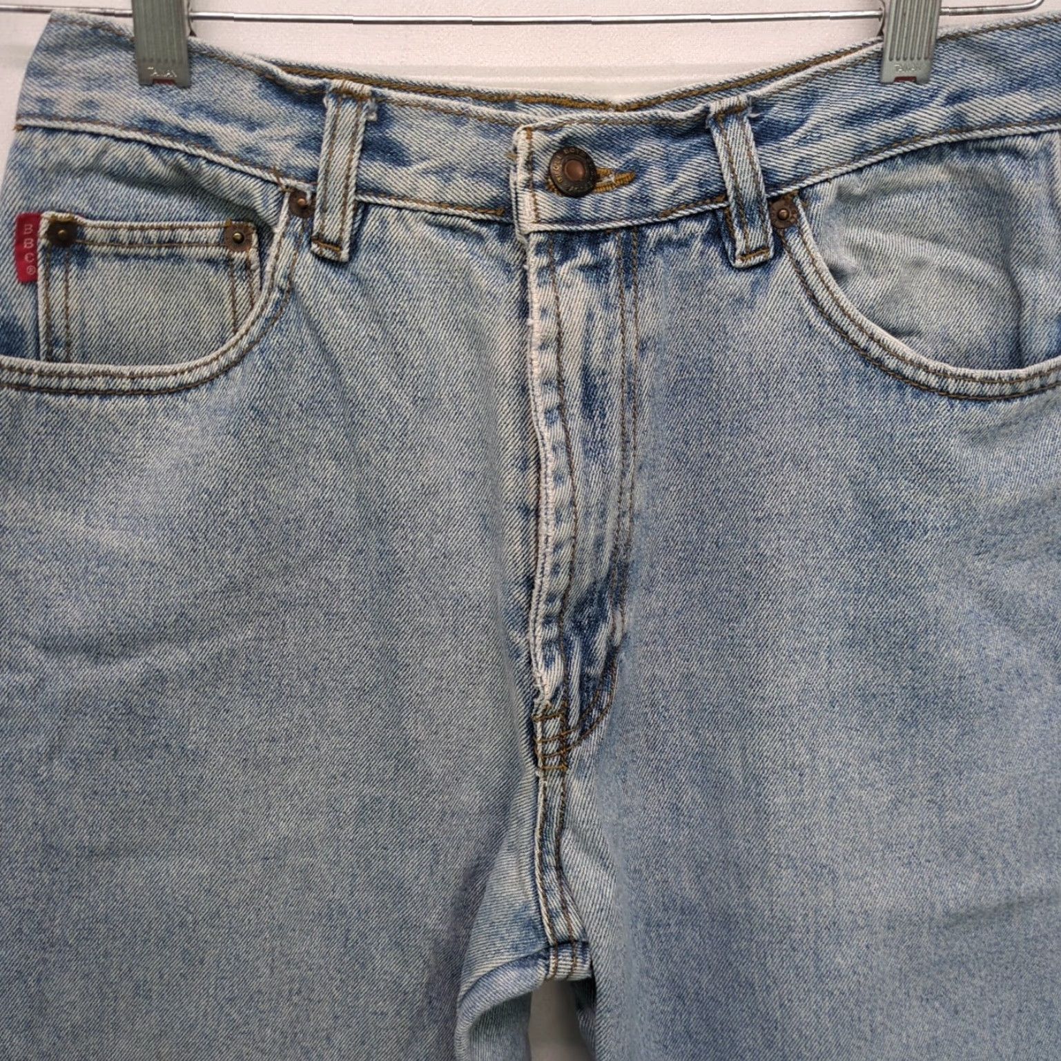 Bugle Boy VINTAGE Bugle Boy Jeans Mens 30x30 Blue Denim Tapered Leg BBC Light Wash Regular Mens jeans 90s Logo Distressed Comfort Pockets Size US 30 / EU 46 - 6 Thumbnail