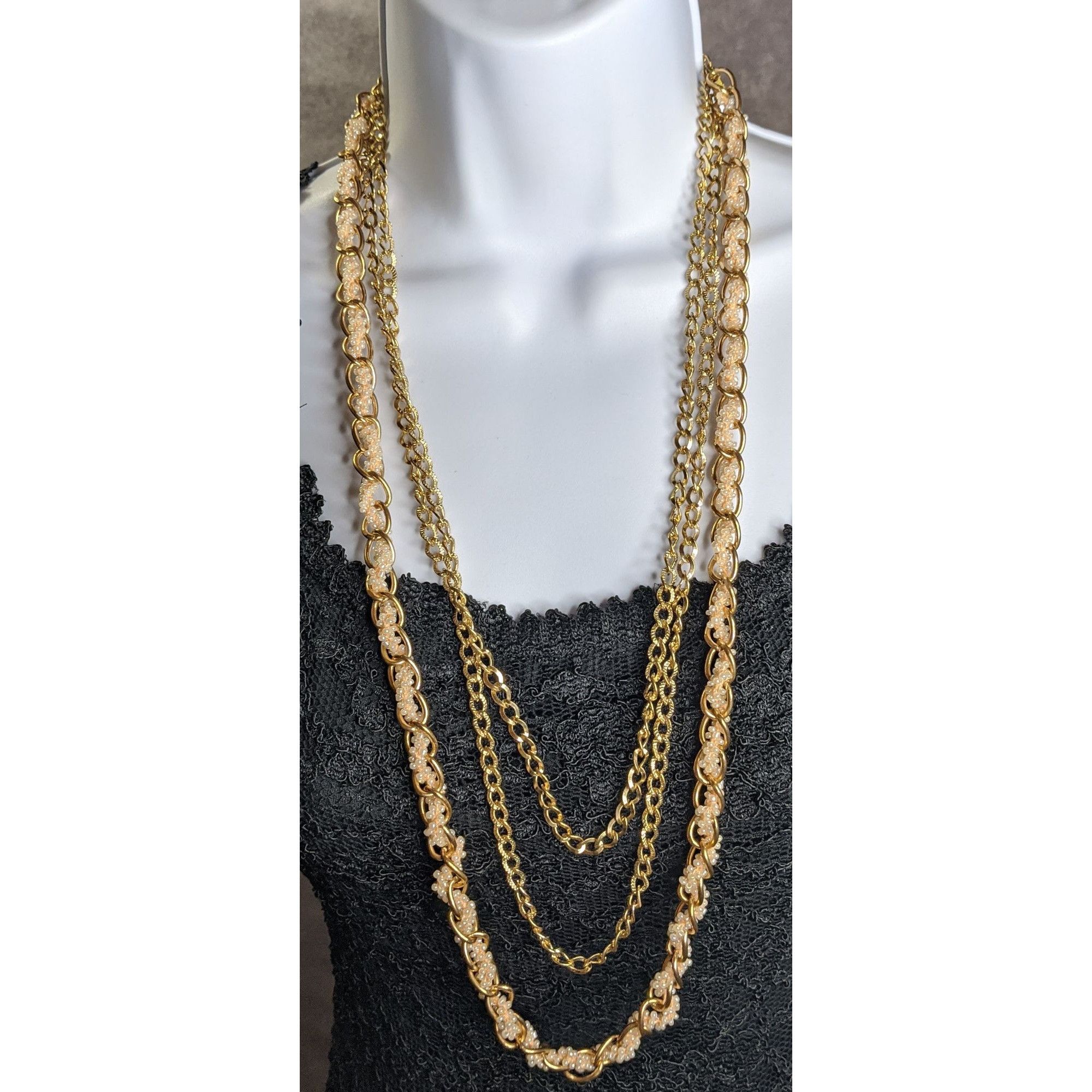 Other Vintage Y2K Gold-Tone Multi-Strand Necklace With Pink Glass Size ONE SIZE - 1 Thumbnail