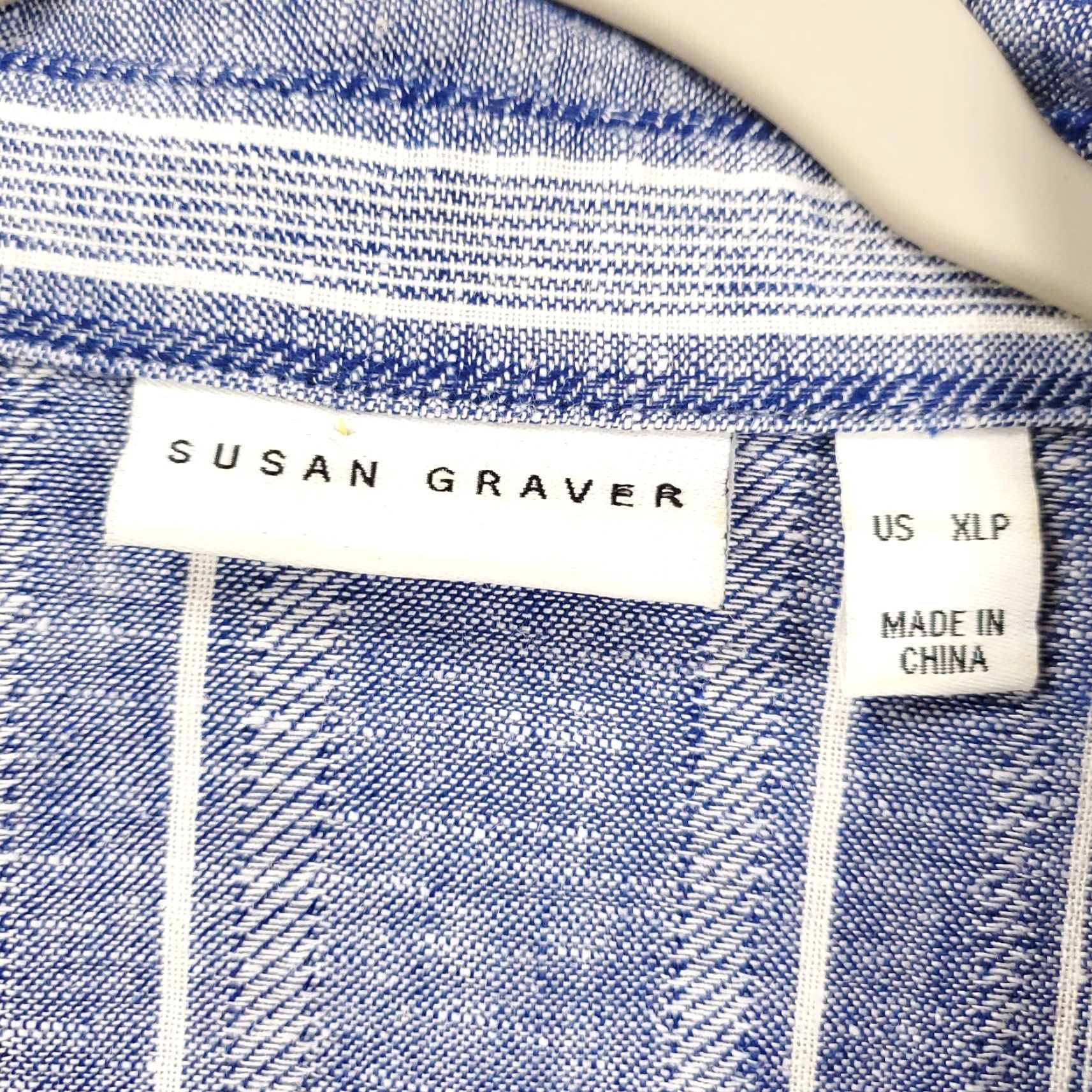 Vintage Susan Graver Linen Button Up Womens Petite XL Blue Striped Roll Tab Sleeve Size XL / US 12-14 / IT 48-50 - 5 Thumbnail