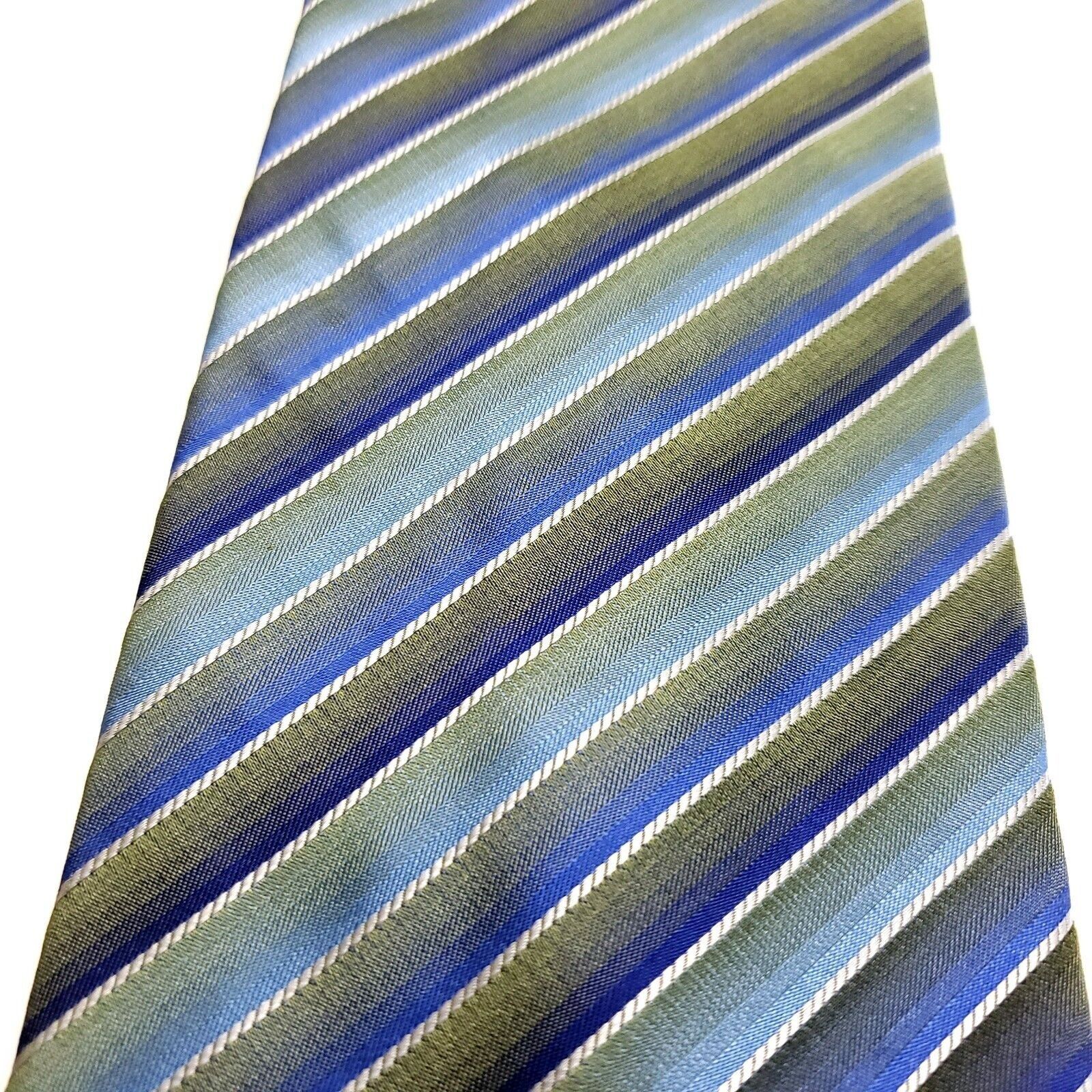 John Ashford John Ashford Silk Tie Green Blue Striped Woven Size ONE SIZE - 2 Thumbnail