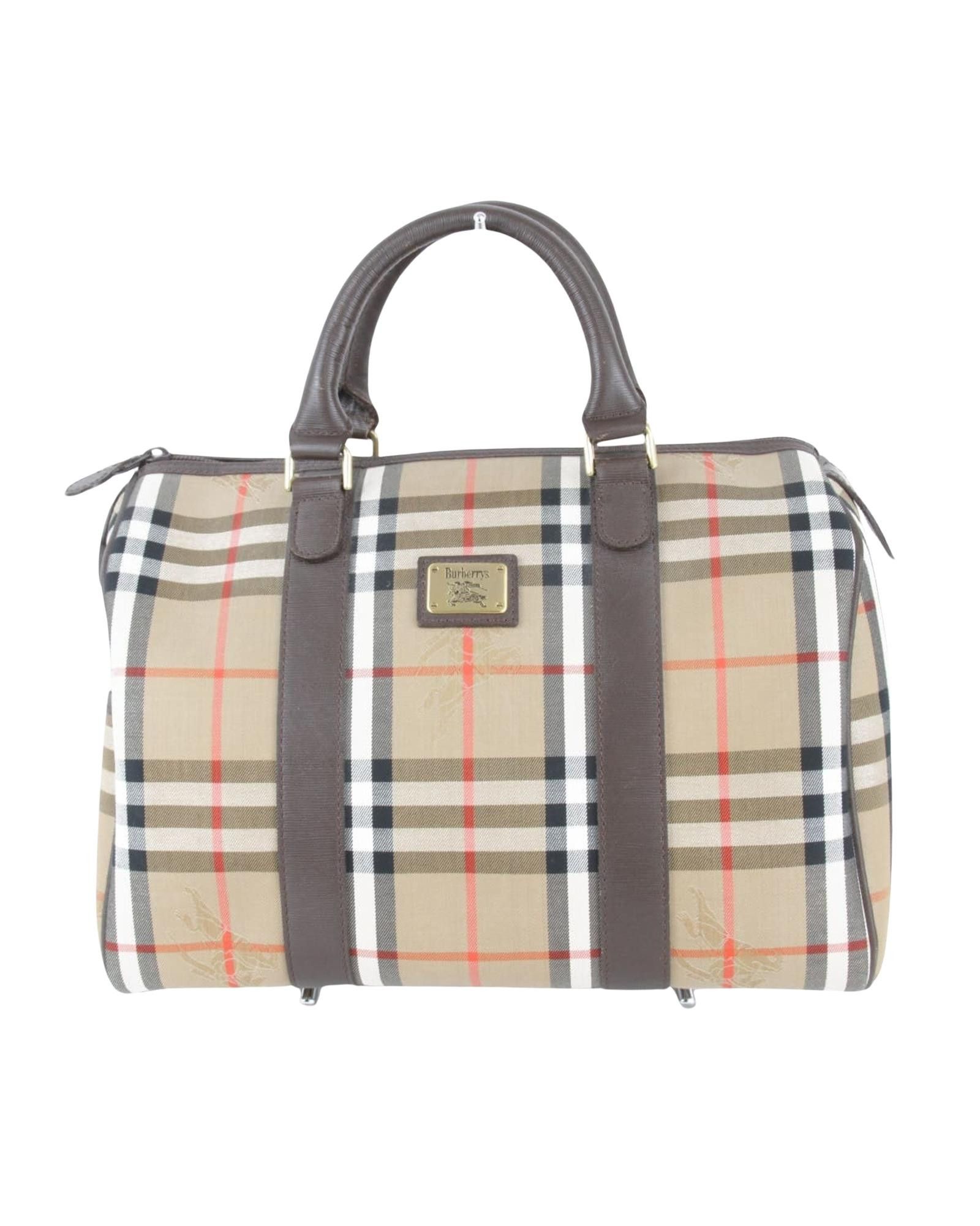image of Classic Burberry Canvas Boston Bag in Brown, Women's