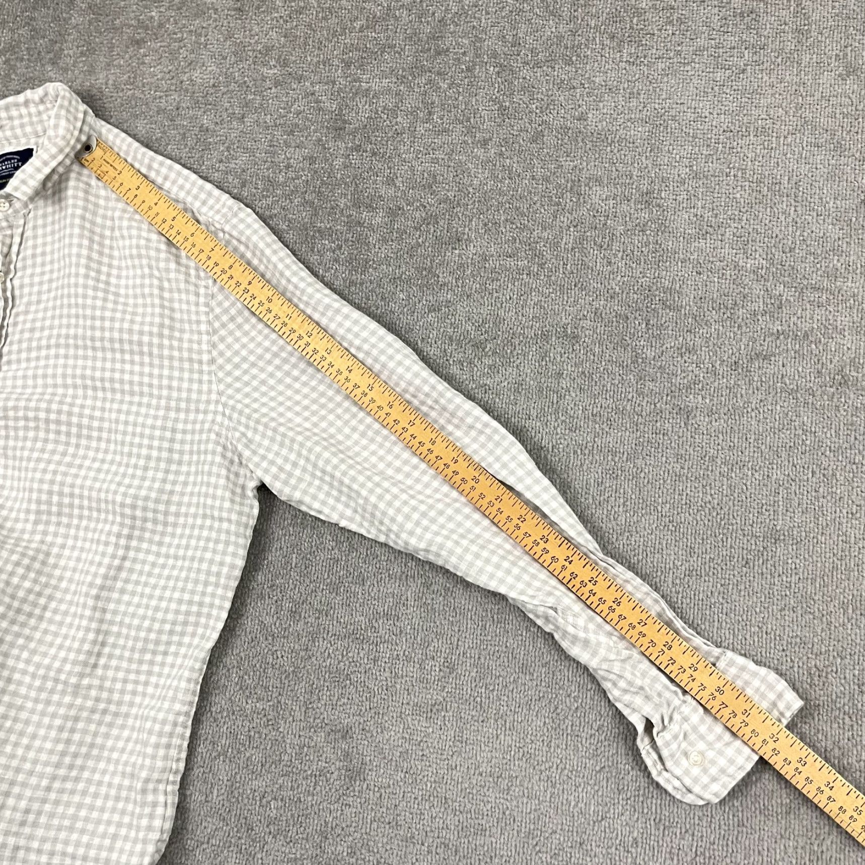 Charles Tyrwhitt Charles Tyrwhitt Shirt Mens XL Slim Linen Gray White Check Button Up Old Money Size US XL / EU 56 / 4 - 7 Thumbnail