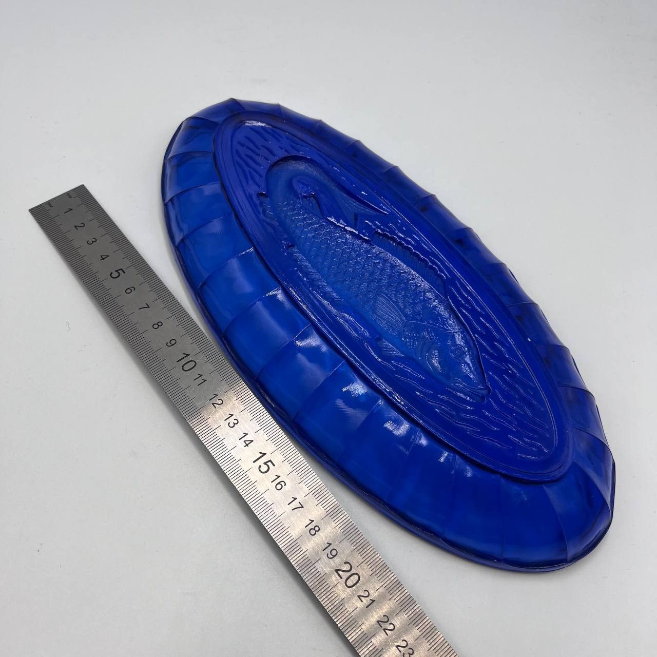 Vintage Vintage Cobalt Pressed Glass Dish Fish Carp Neman Factory Size ONE SIZE - 2 Thumbnail