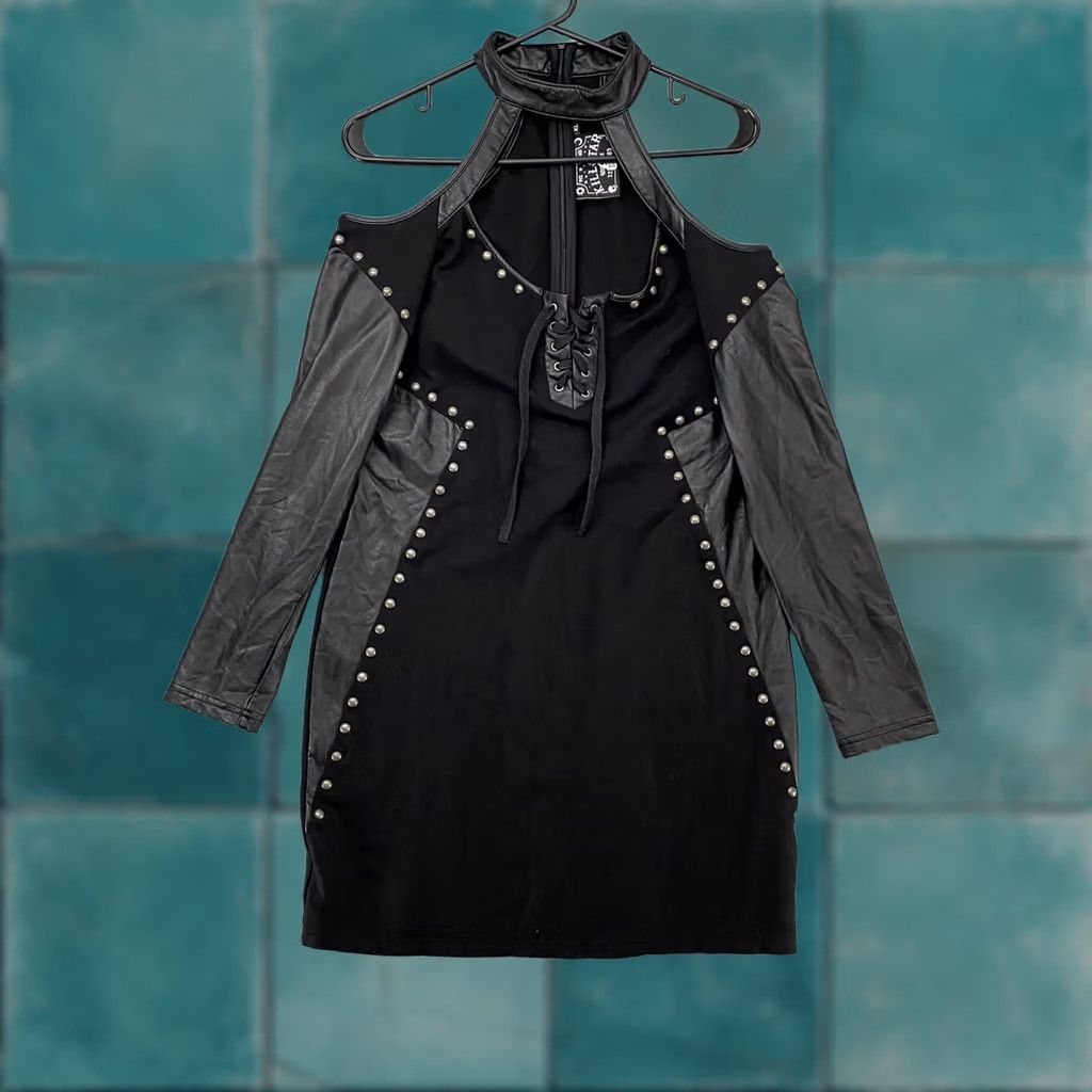 Killstar Killstar Dress Womens XL Black Faux Leather Studded Halter Choker Mini Gothic Size XL / US 12-14 / IT 48-50 - 1 Thumbnail