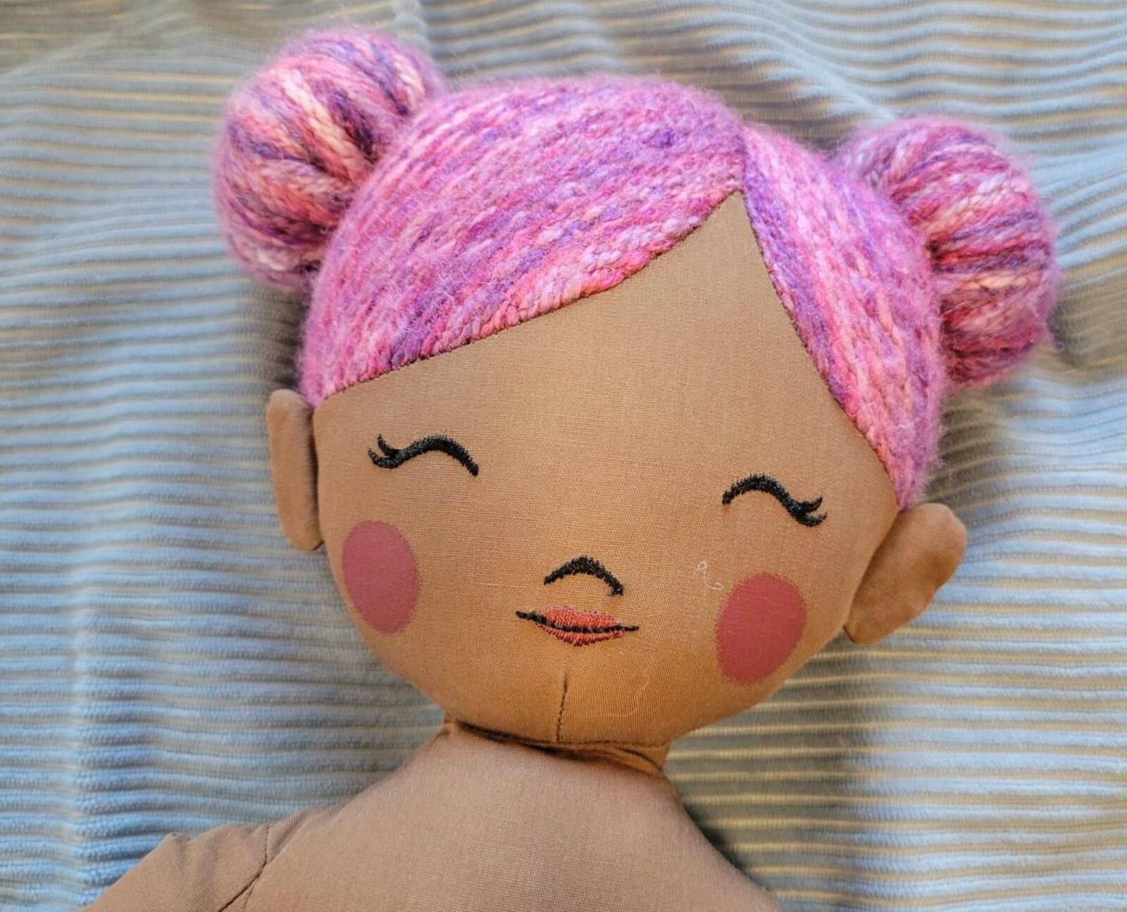 Handmade Handcrafted Doll with Pink Yarn Hair Size ONE SIZE - 2 Thumbnail