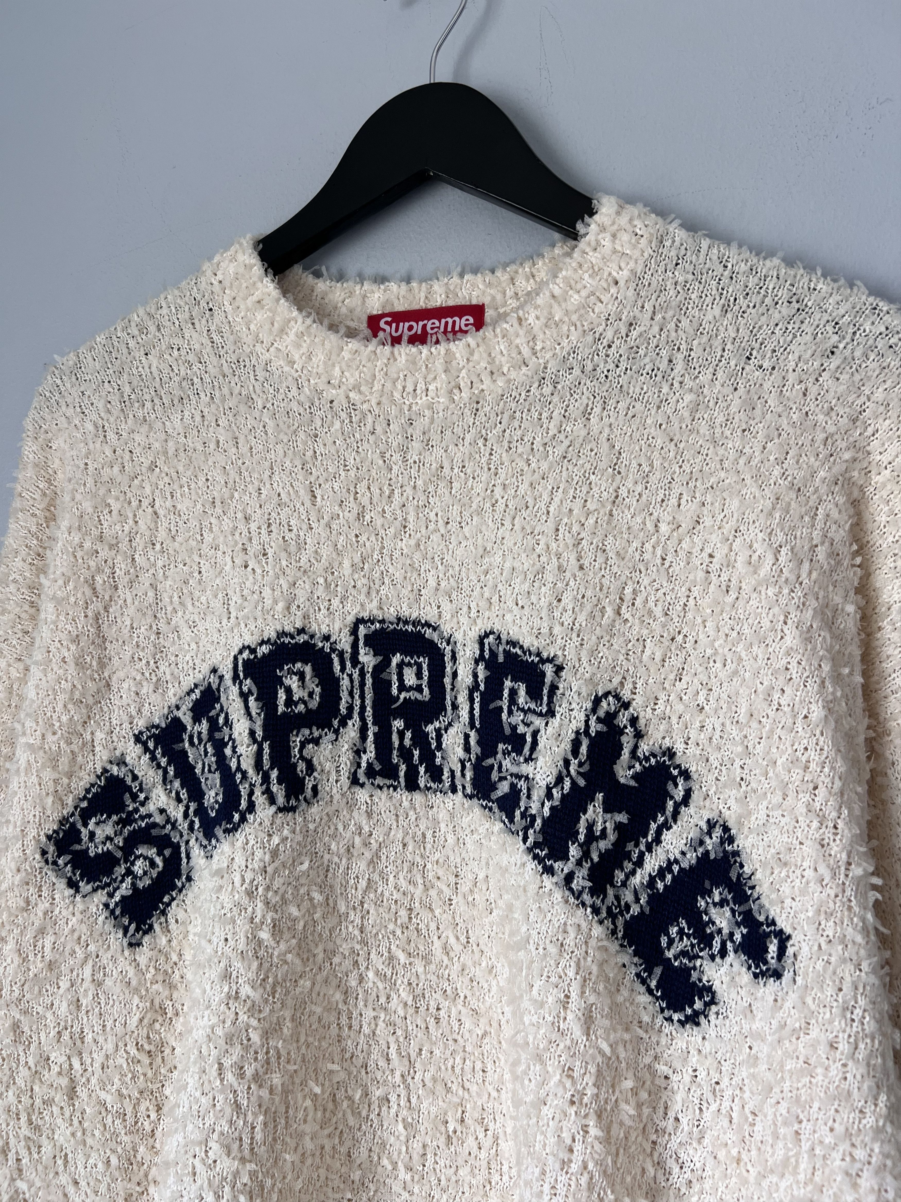 Supreme Supreme Textured Arc Logo Sweater in Cream | Grailed