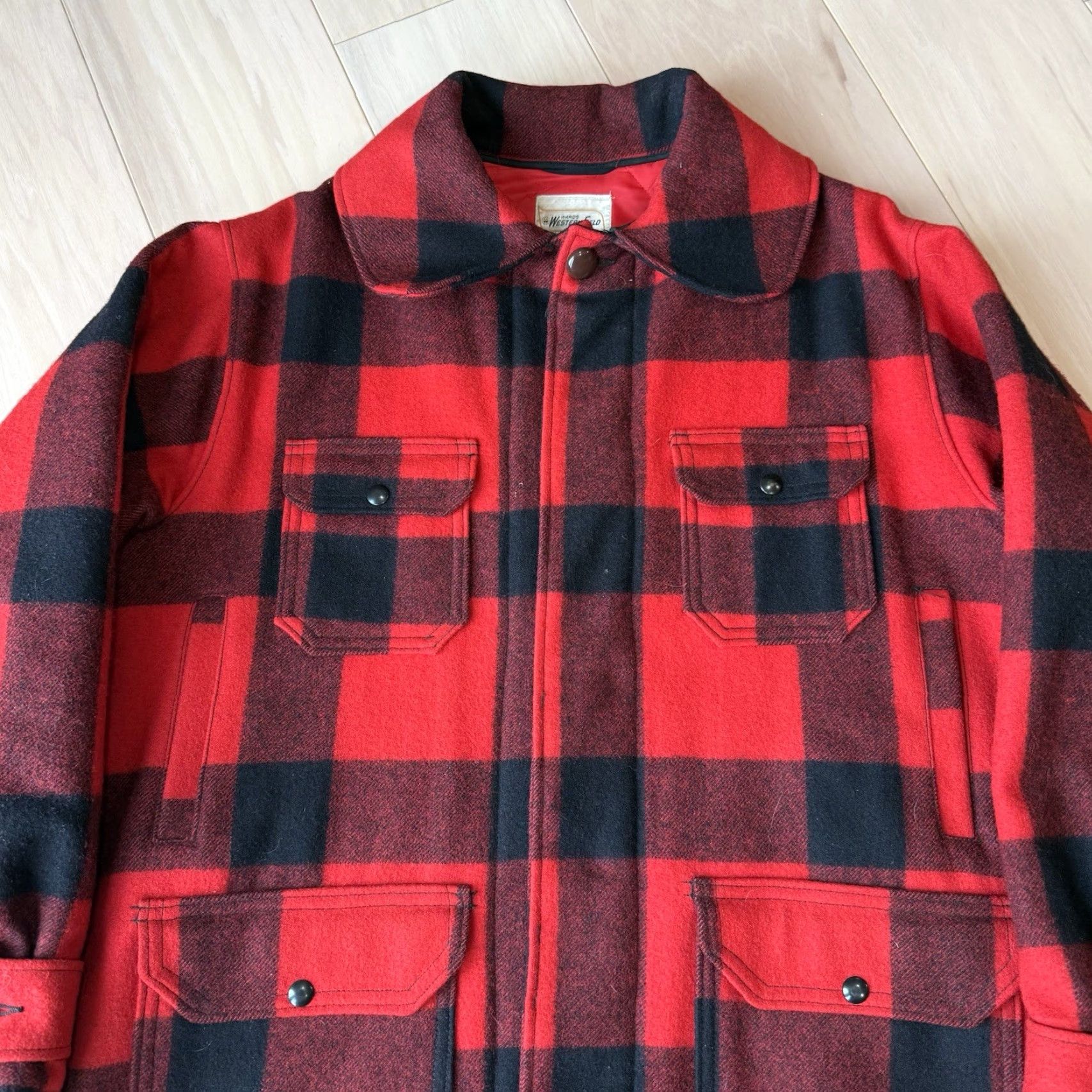 Vintage VINTAGE Montgomery Ward Wool Coat Buffalo Plaid Wool 44 Red Black USA Western Overcoat Men Size US S / EU 44-46 / 1 - 5 Thumbnail