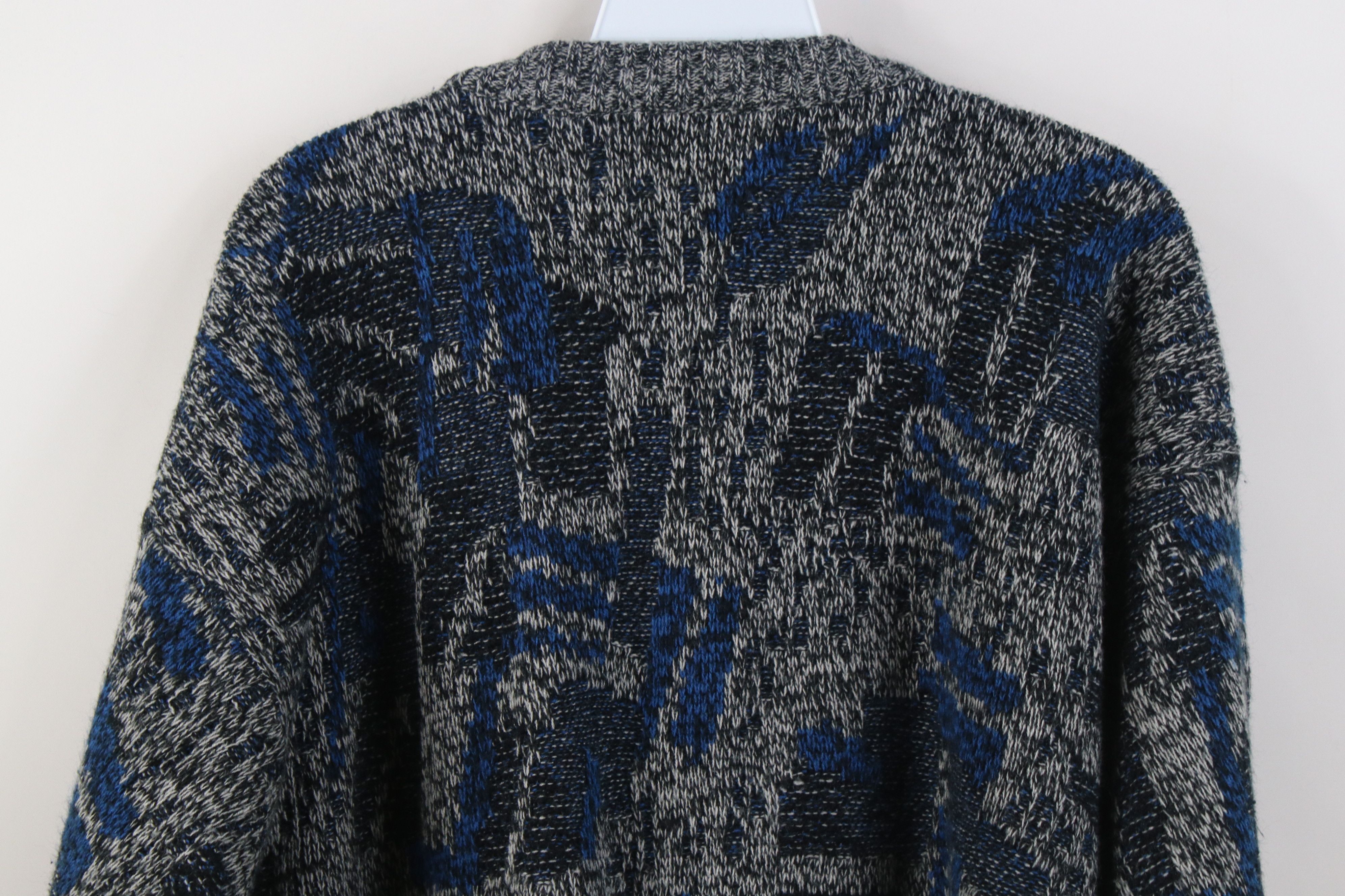 Vintage Vintage 90s Streetwear Geometric Knit Cardigan Sweater Size US XL / EU 56 / 4 - 9 Thumbnail