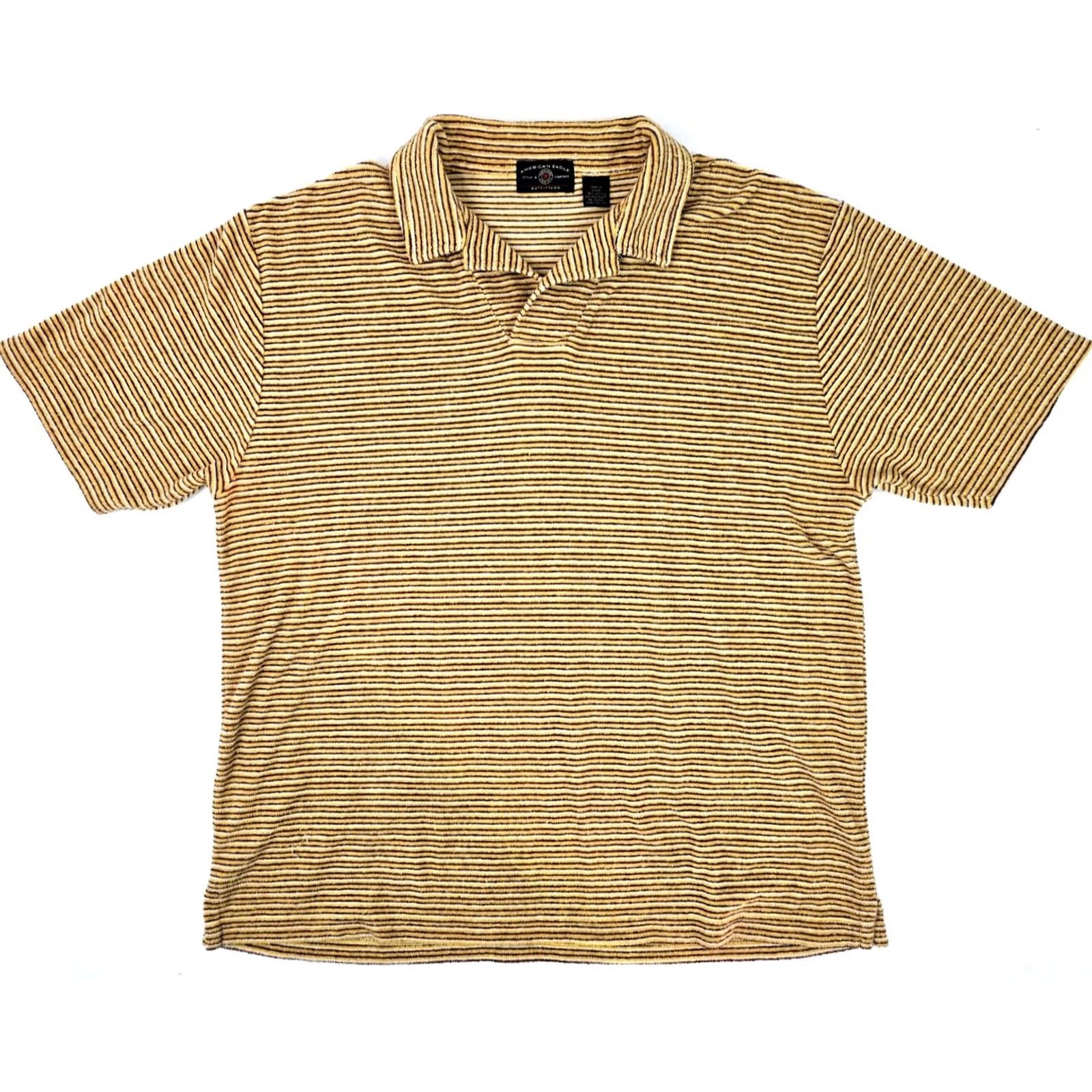 American Eagle Outfitters VINTAGE American Eagle Polo Shirt Men L Yellow Striped Chenille Terry Plush Earthy Old School Logo AE MENS Polo Size US L / EU 52-54 / 3 - 2 Thumbnail
