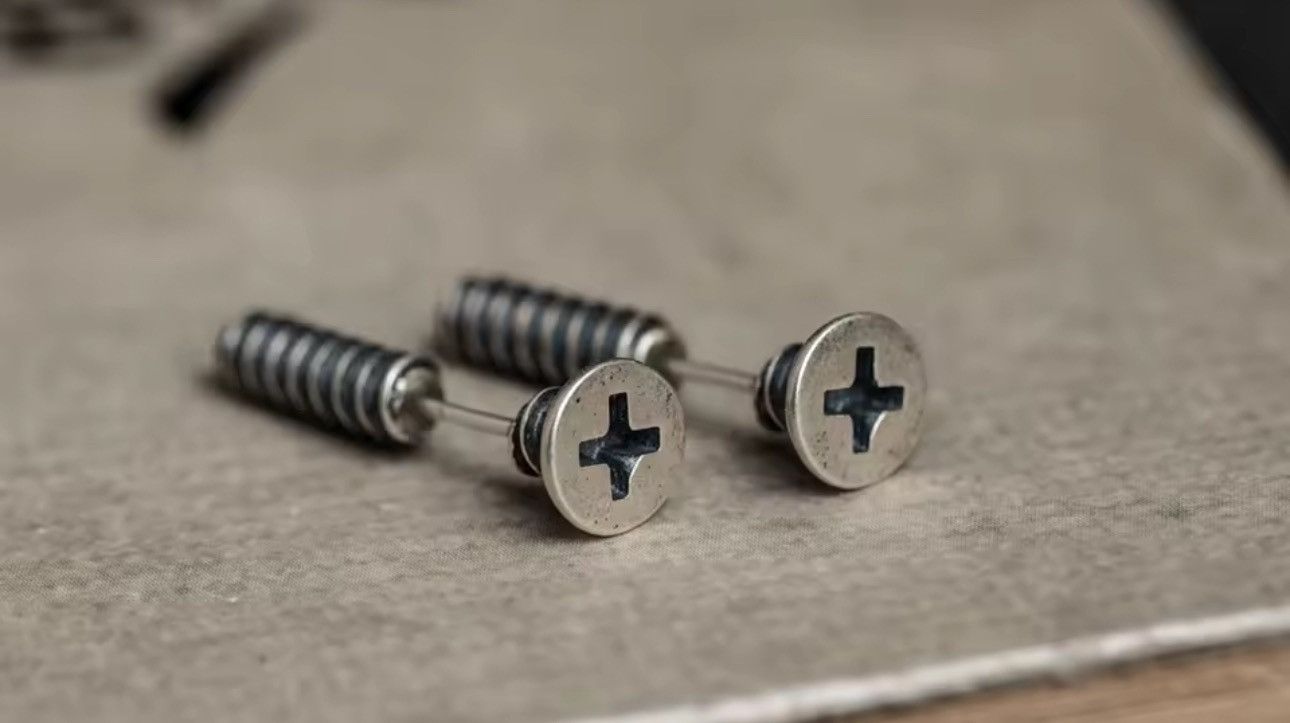 Sterling Silver 925 Sterling Silver Punk Hiphop Style Screw Stud Earrings Size ONE SIZE - 1 Thumbnail