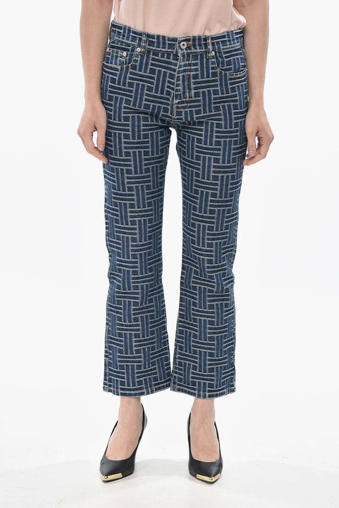 Kenzo og1mm0426 Cropped-Fit Cotton Jacquard Jeans in Blue Size 27" / US 4 / IT 40 - 1 Thumbnail