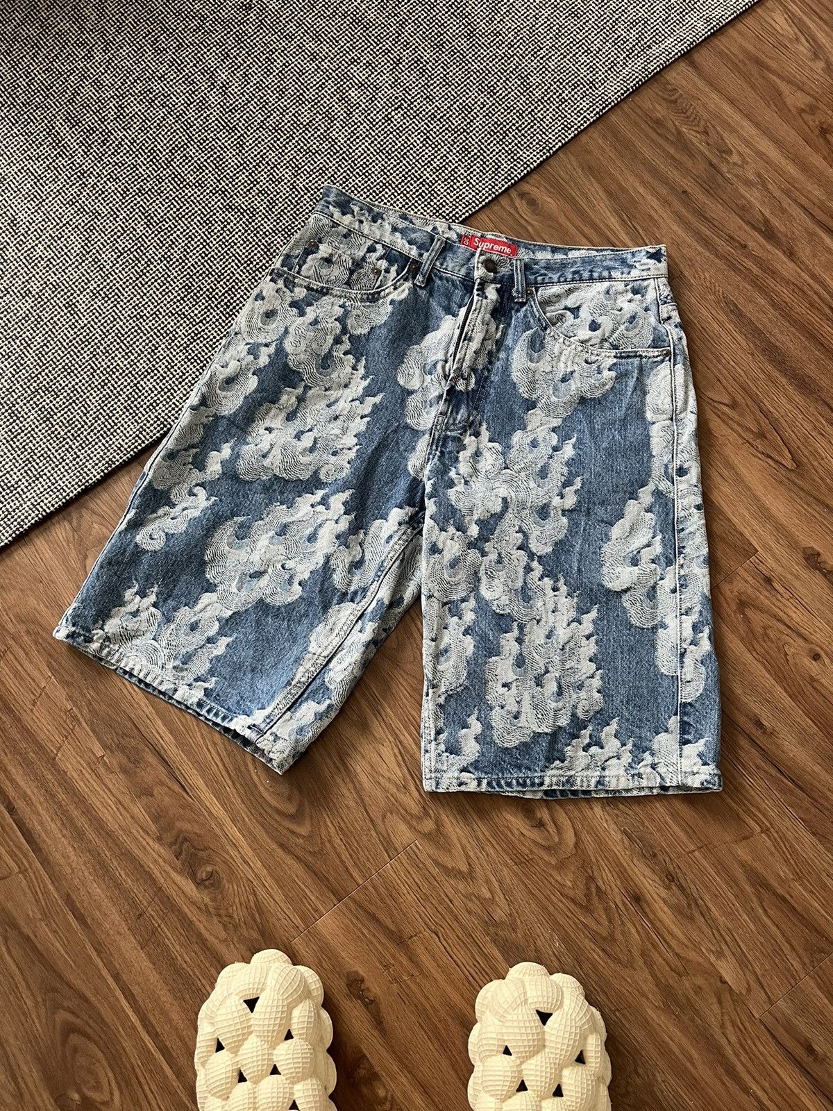 Supreme Supreme Flames Jacquard Baggy Denim Shorts | Grailed